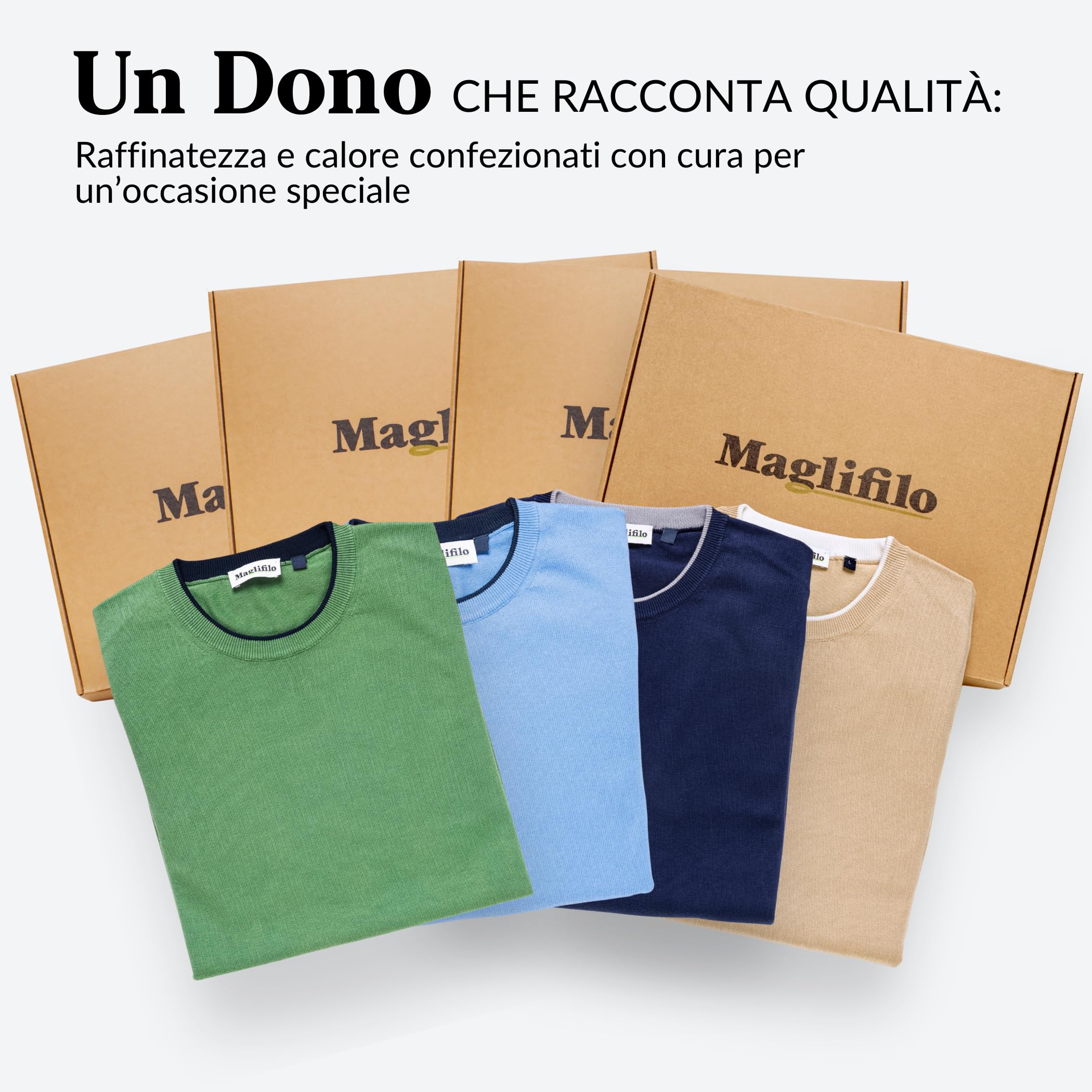 Maglione Cotone Uomo Manica Lunga – Girocollo Classico | 100% Cotone con Profilo, Morbido e Traspirante, Stile Versatile ed Elegante – Made in Italy – Idea Regalo con Scatola Inclusa