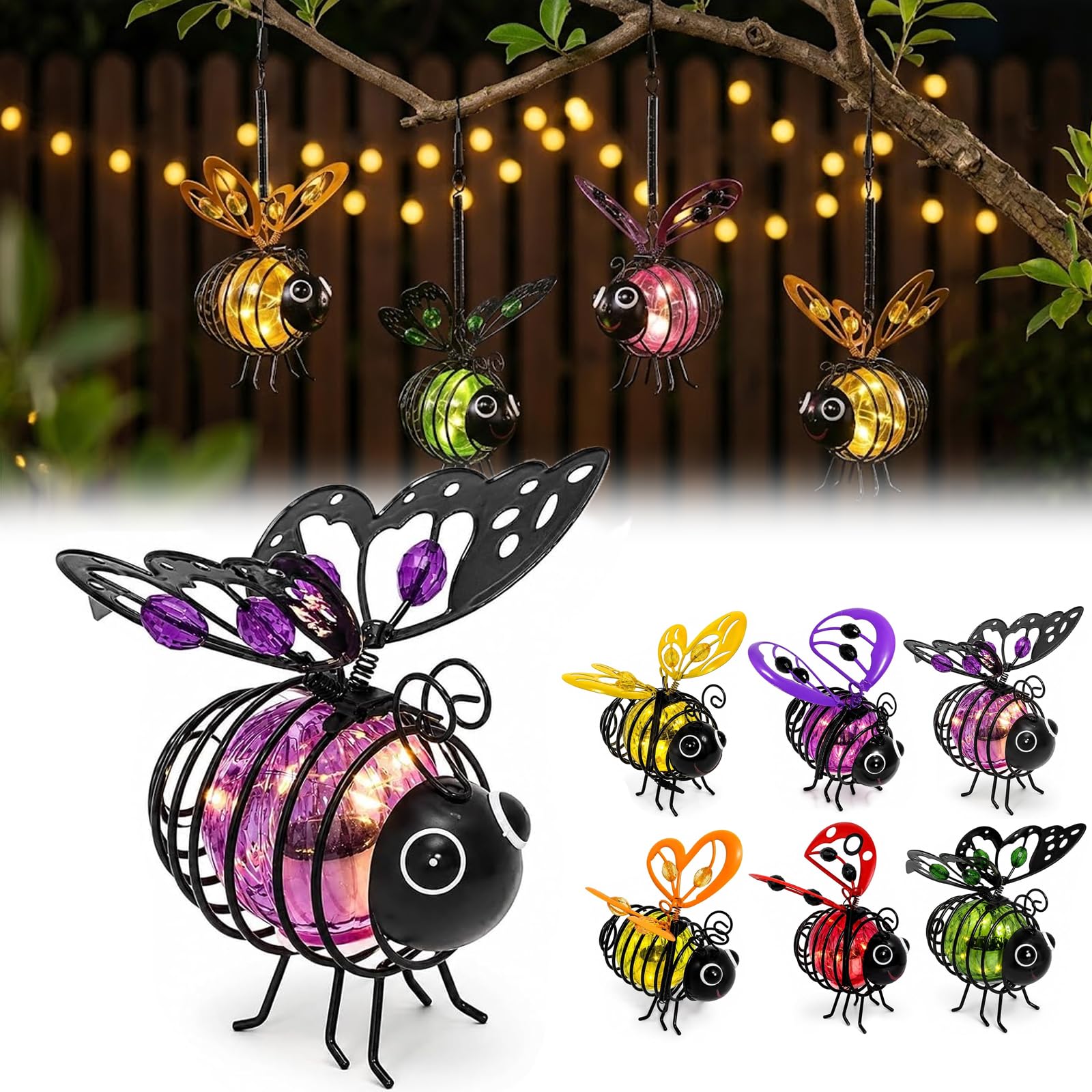 Solar-Powered Hanging Bee Light for Garden, Flicker-Free, Waterproof，Pink