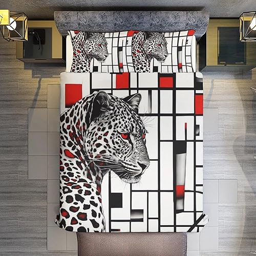 Miniatura 3 de ZGDPBYF Juego de edredón  Juego de edredón de ropa de cama de guepardo de animales salvajes, juegos de edredón de cama tamaño Queen con retazos