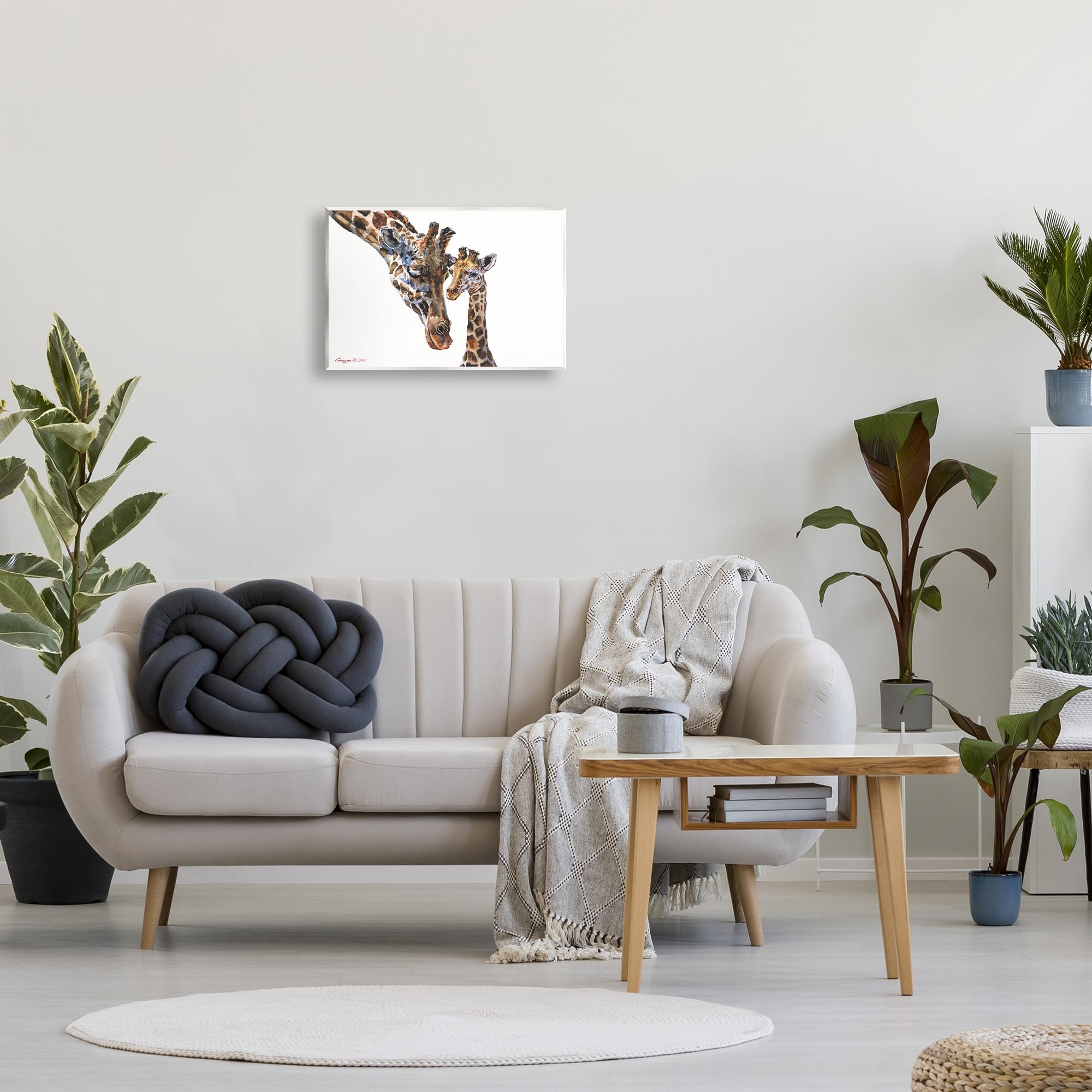 Stupell Industries Cute Baby Giraffe Family Animal Watercolor Painting Wall Plaque, 12 x 18, Multi-Color