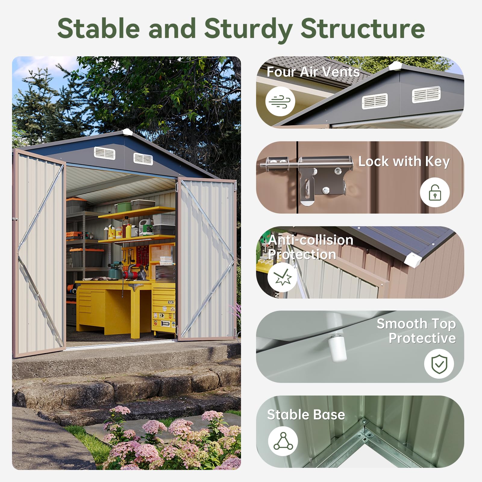 Aoxun 12x10 FT Shed Metal Outdoor Waterproof Storage Shed Steel Utility ...