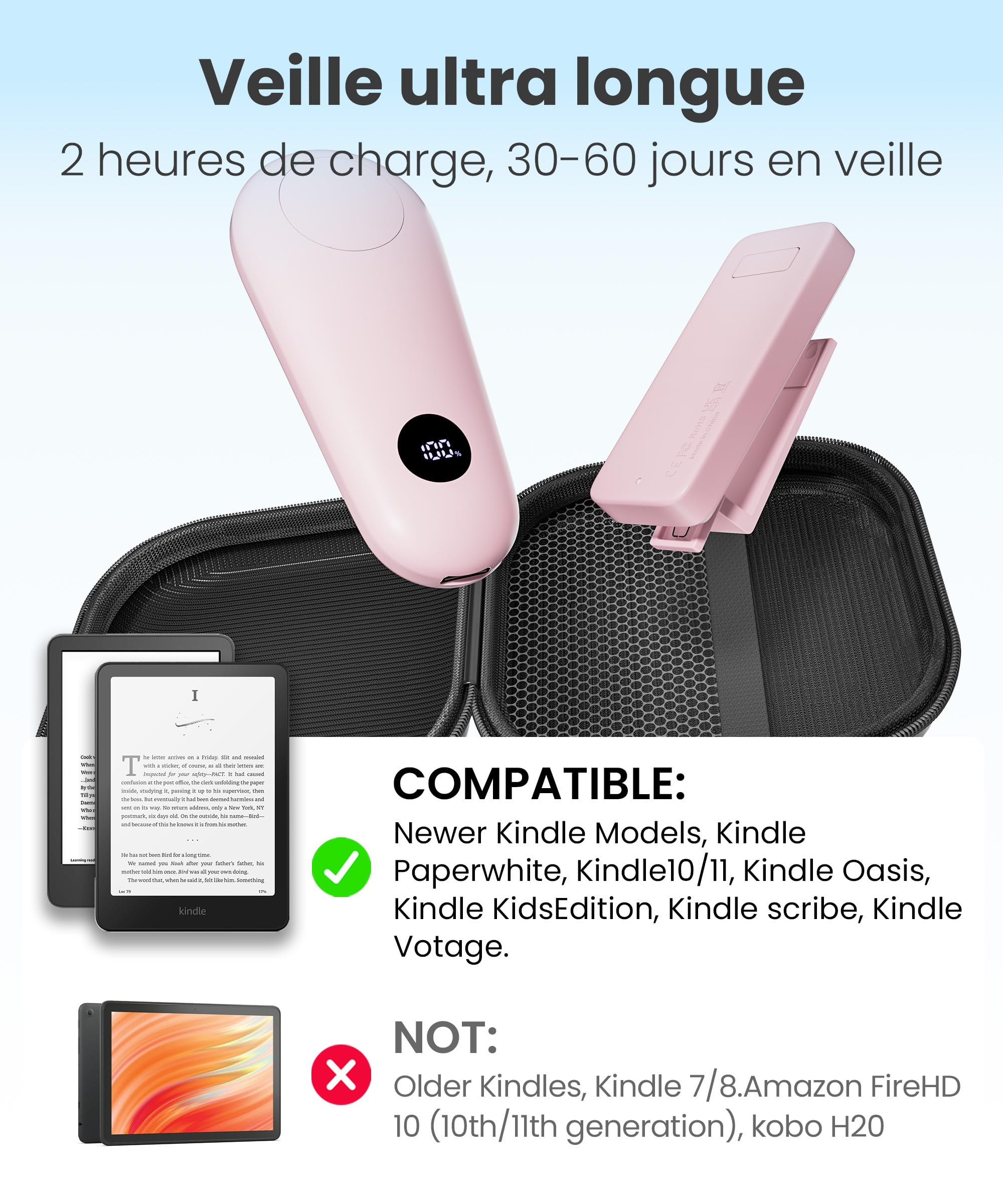VOLTIFYMAX Coussin pour Tablette avec Tourne-Page Kindle, Support iPad 360° Réglable et Bol à Snacks, Compatible Kindle 4.7"-13"/Paperwhite/iPad/iPhone/Samsung, Rose