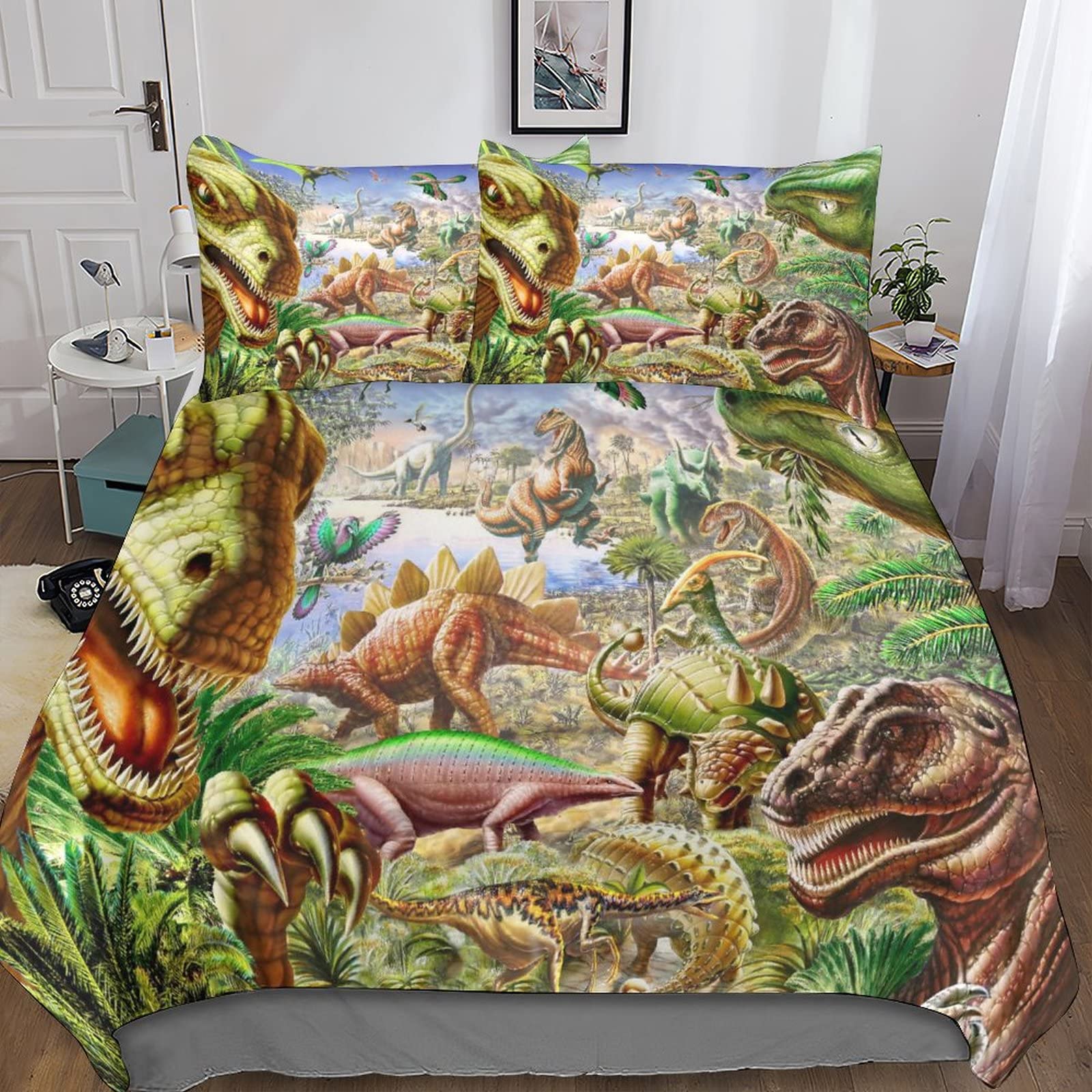 Housse de couette dinosaure 200x200 douce et anti-plis pour lit 2 places