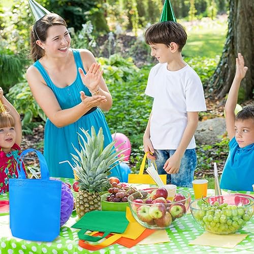 Miniatura 7 de Elcoho 24 bolsas no tejidas para recuerdos de fiesta, 9.8 x 9.8 x 3 pulgadas, reutilizables, con asas, para bodas y fiestas de cumpleaños