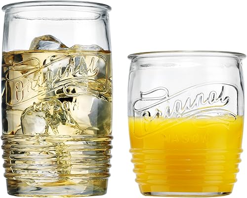 Glaver's Moderno juego de 8 vasos para beber de 4 a 20 onzas y vasos de whisky de 4 a 13 onzas para uso diario en el hogar, agua, cerveza, jugo,