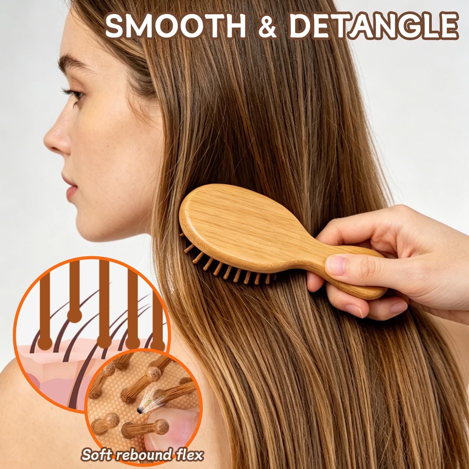 10-Pack Mini Bamboo Hair Brush Set with Linen Bags, 5.5-Inch Blank Wooden Brushes