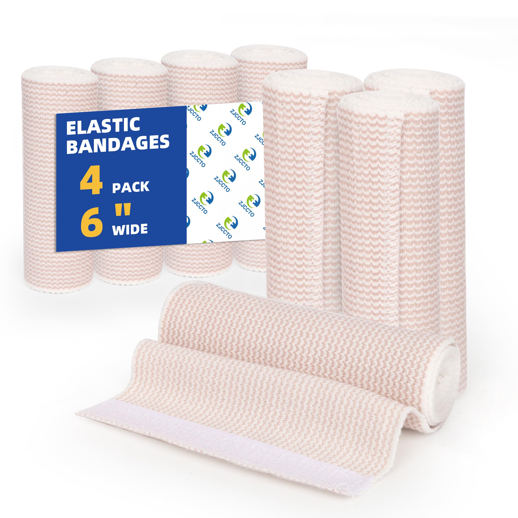 4 Pack Elastic Bandage Wrap | 6" Wide Medical Bandage Wrap with Hook-and-Loop Fasteners on Both Ends Compression Wrap for Wounds Latex Free Stretch Bandage for Foot Arm Hand Ankle Injury