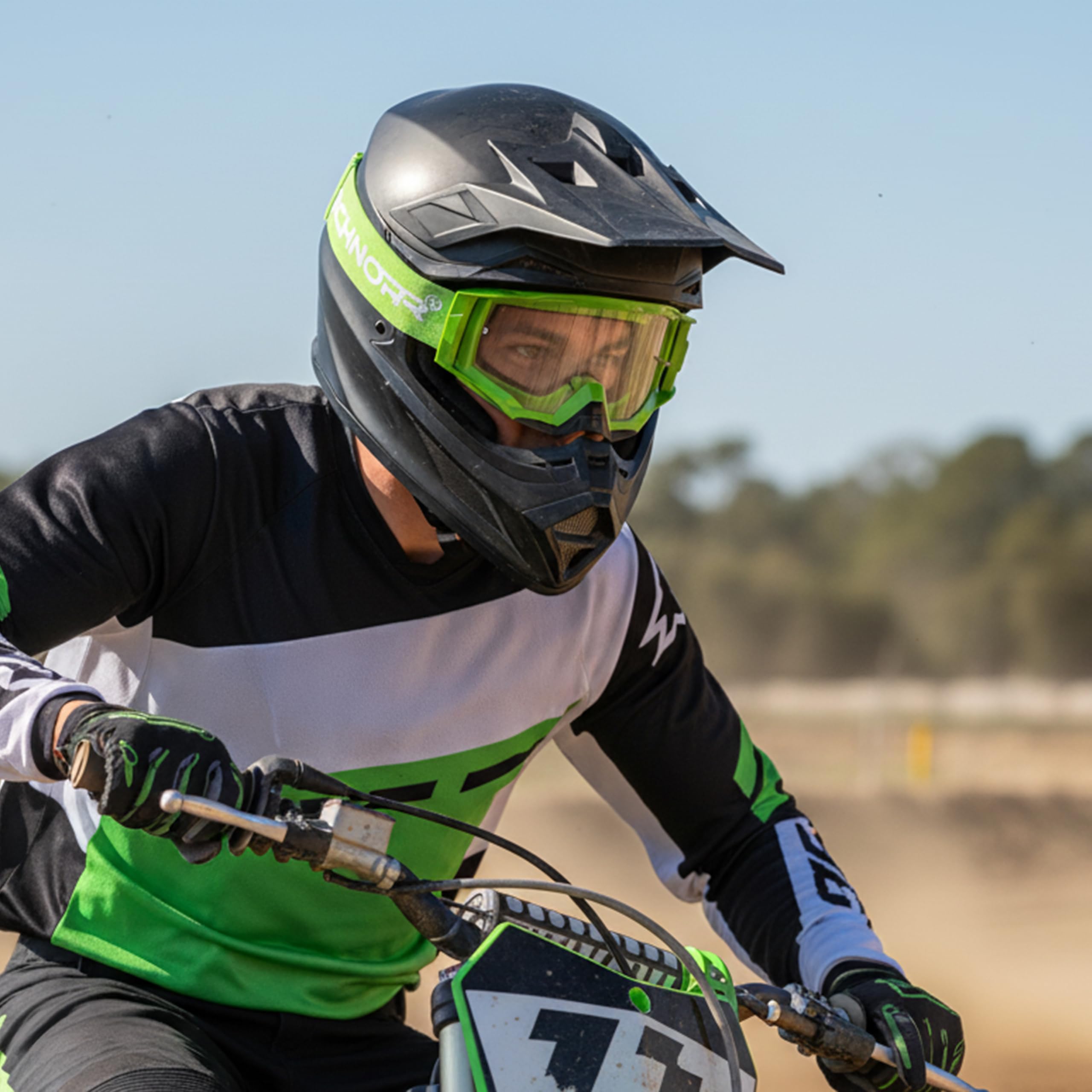 SCHNORR MX Neo Motocross Goggles Clear Lens Anti Fog Tear-Off + Vetro di ricambio Argento