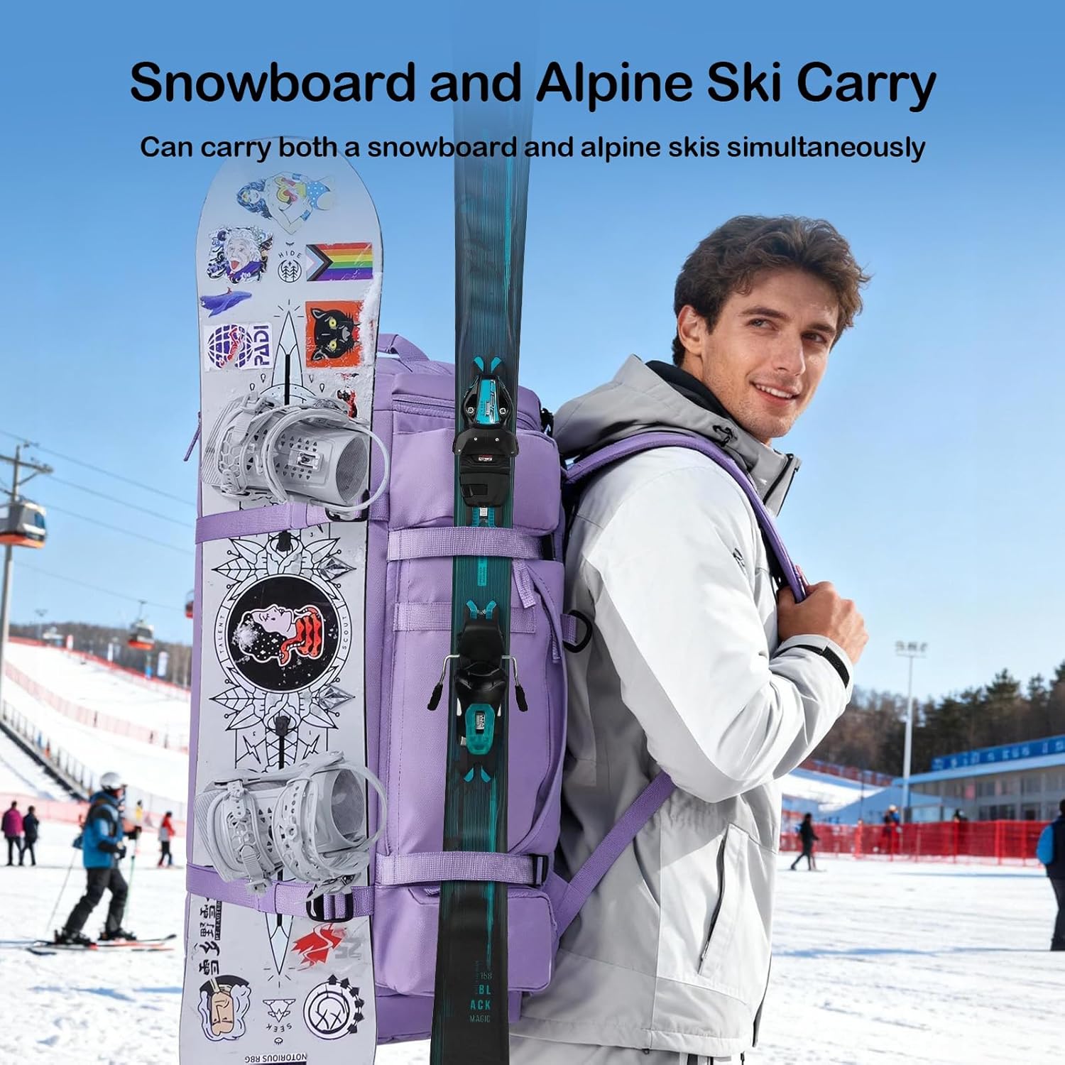 Odoland 65L Ski Boot Bag Backpack, Waterproof Snowboard Boot Bag with Detachable 20L Shoe Bag, PU Material Ski Backpack for Helmet, Goggles, Gloves, Pants, Jacket & Snowboard Gear - for Men ＆ Women