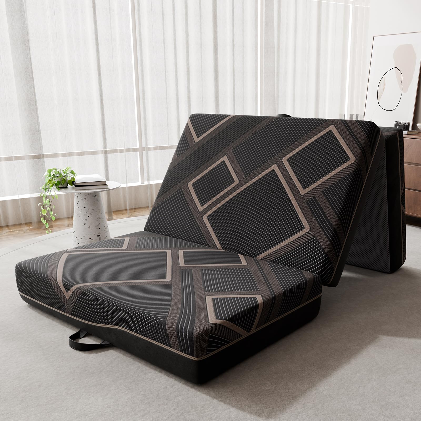 Vamcheer Colchón Plegable de 90 x 200 cm, 15 cm de Grosor, 3 Piezas, Plegable, Cama de Invitados, Funda Lavable, Cama de Invitados Plegable para Viajes y casa (90x200x15 CM)