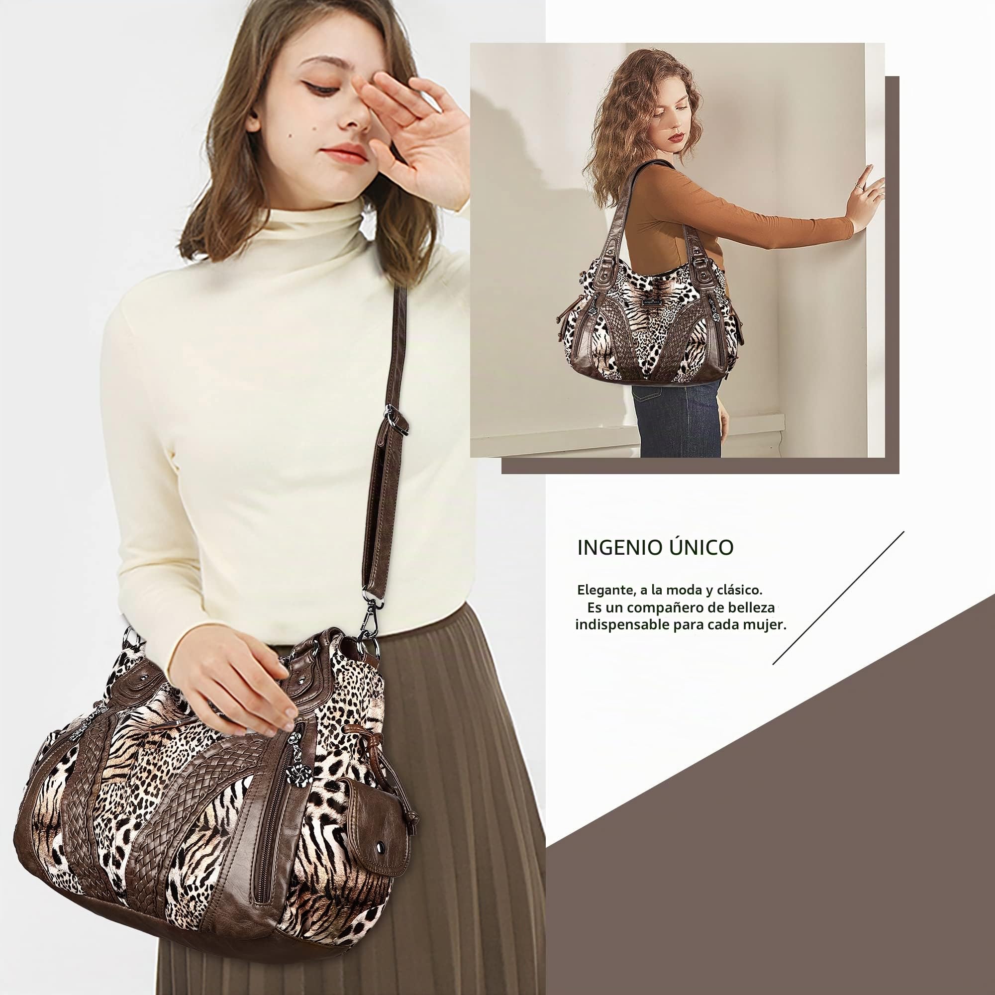 Angel Kiss Bolso de mano para mujer, bolso de hombro multifuncional, impermeable, PU, cuero vegano con cremallera..
