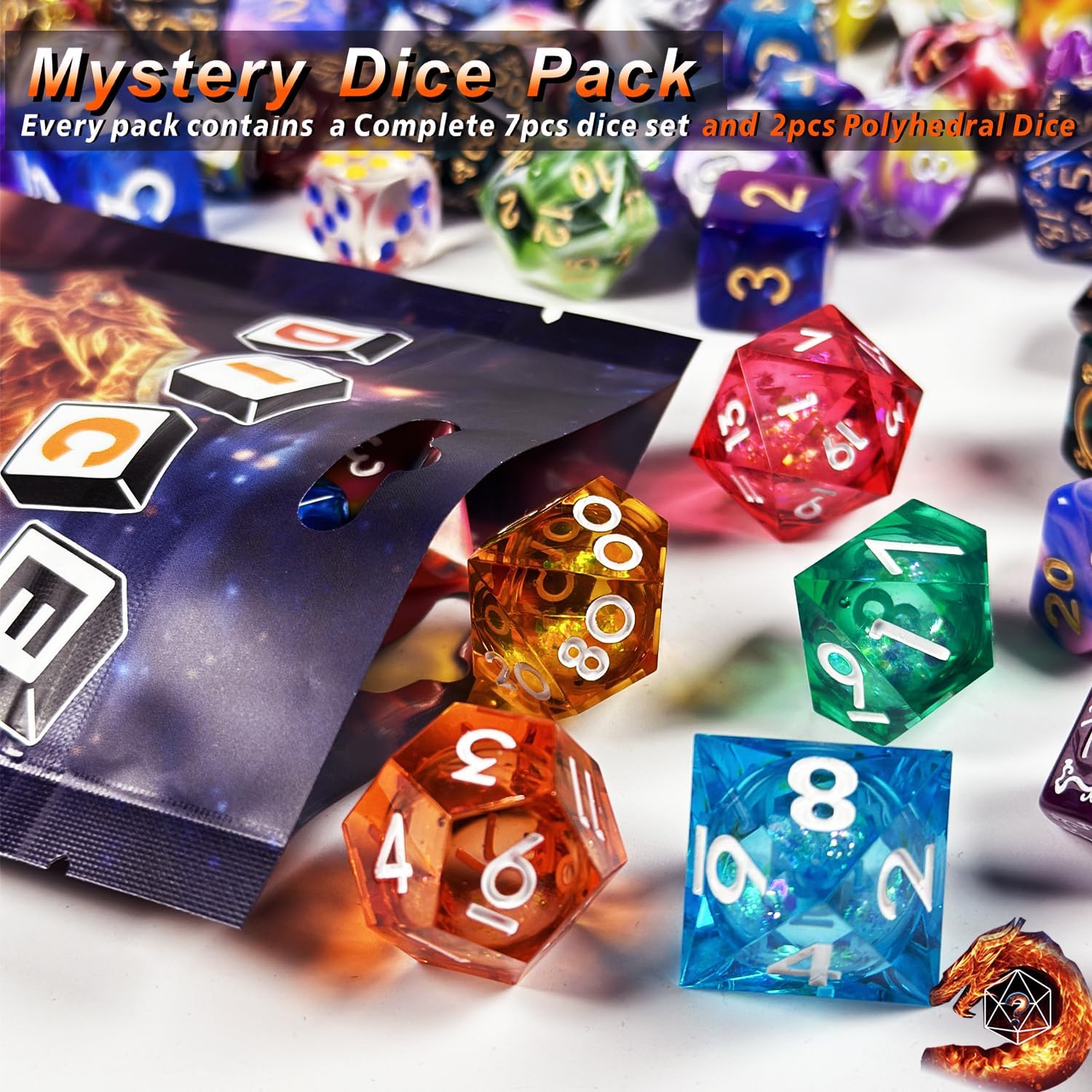 36pcs Mystery Dice Set/ 28pcs Random DND Dice + 8pcs Polyhedral Dice/D&D Dice，Apply to RPG，MTG，Role Playing Table Game，Party Gifts (36 pcs)
