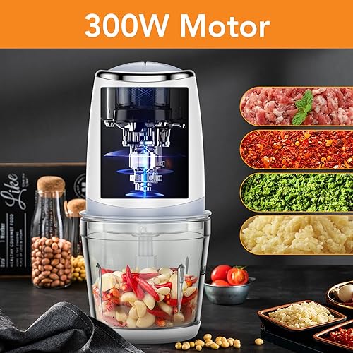 Miniatura 4 de Procesador de alimentos de 300 W con cuenco de vidrio de 20.3 fl oz, mini picadora eléctrica de alimentos para verduras, carne, frutas, nueces, puré