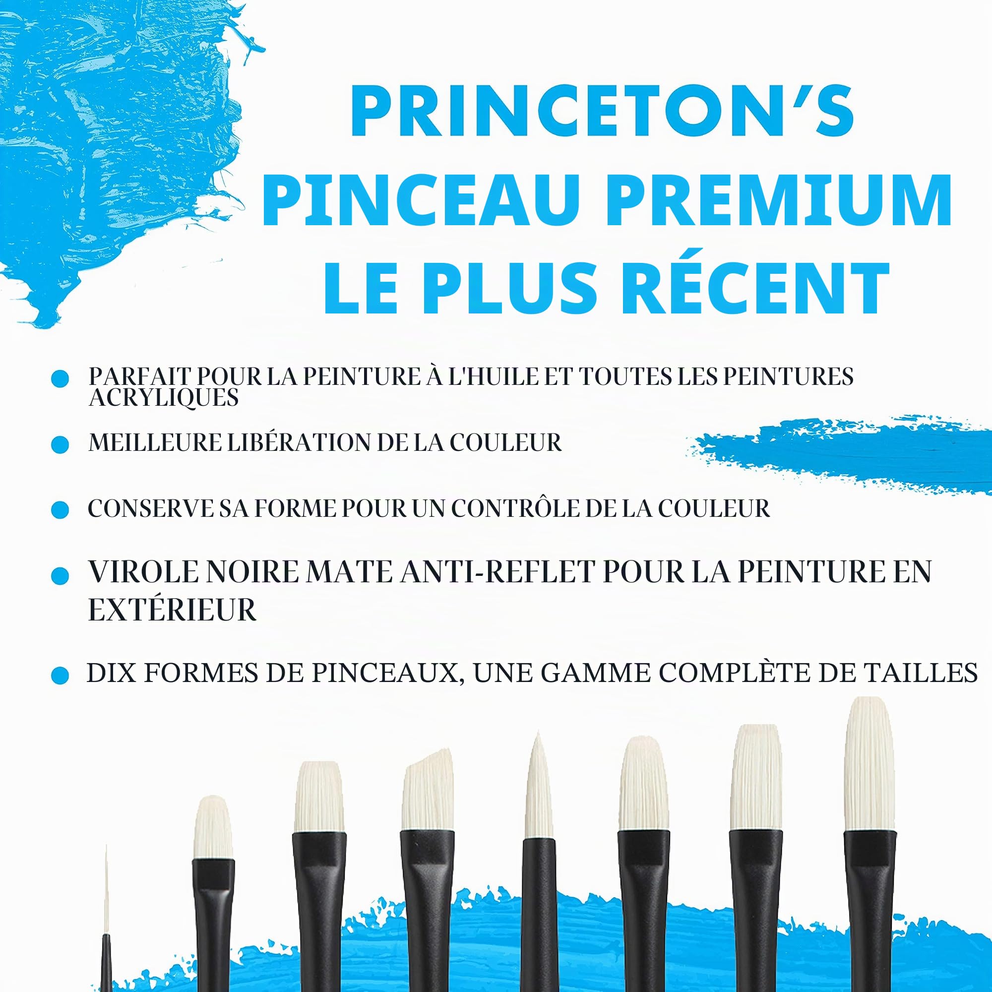 PRINCETON Aspen - Set Professionnel 4 pinceaux synthétiques pour peinture acrylique et à l'huile