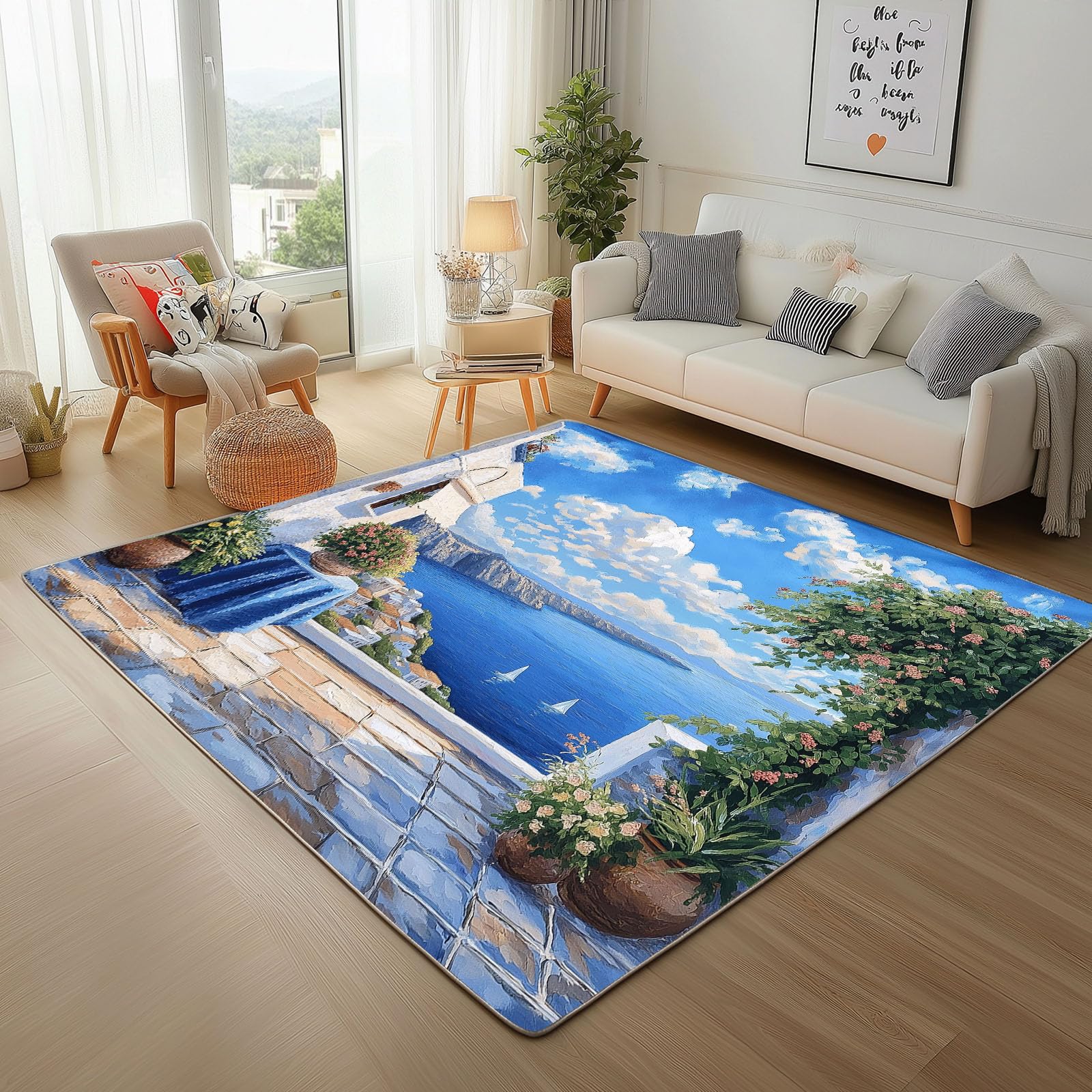 Tapis chambre adulte moderne paysage de navigation bleu 160x230 cm pour s'évader