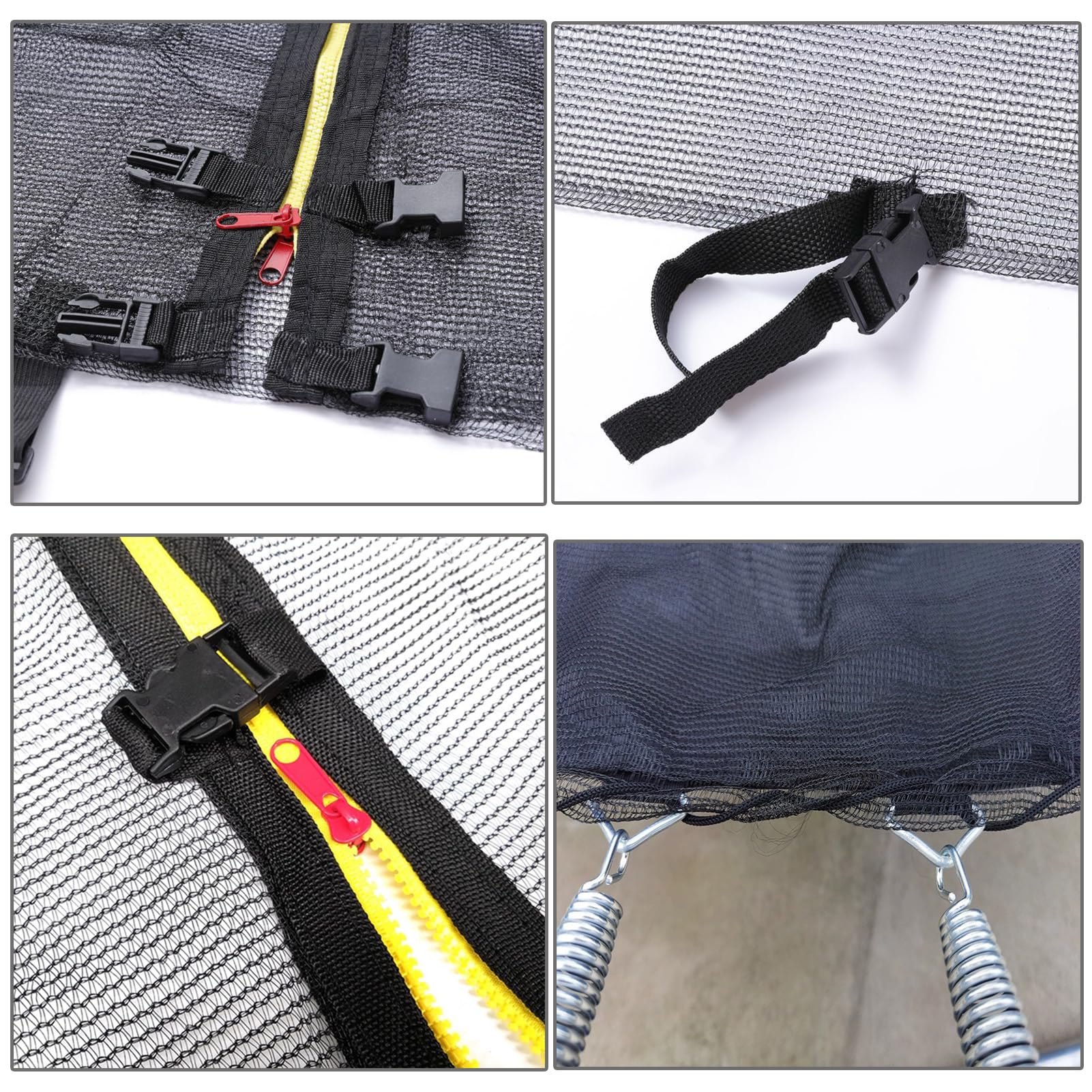 Red de seguridad de repuesto para cama elástica redonda, correas ajustables, hebilla protectora con cremallera (solo red), duradera, resistente a la intemperie, fácil de instalar, perfecta para la
