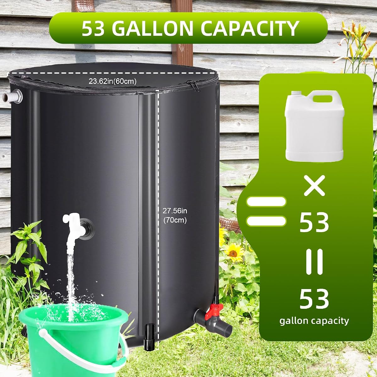 RTS Home Accents Premium 55-Gallon Rain Barrel with Removable Lid, Flat Back Rain Water Collection Barrel view 4