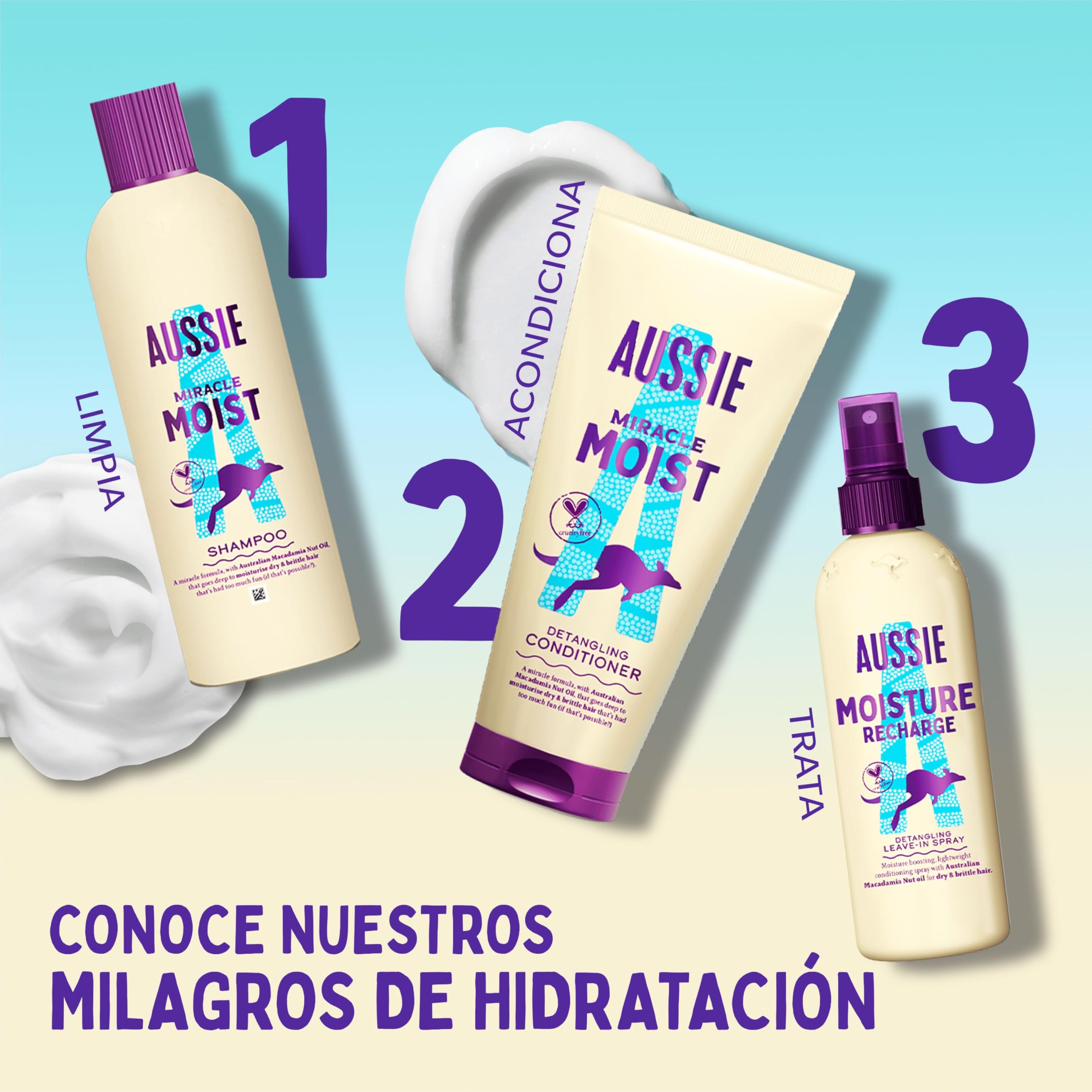 Aussie Miracle Moist Acondicionador Desenredante 1000ml. Fórmula Hidratante que Revitaliza y Restaura el Pelo Quebradizo y Seco. Enriquecido con Aceite de Nuez de Macadamia Australiano