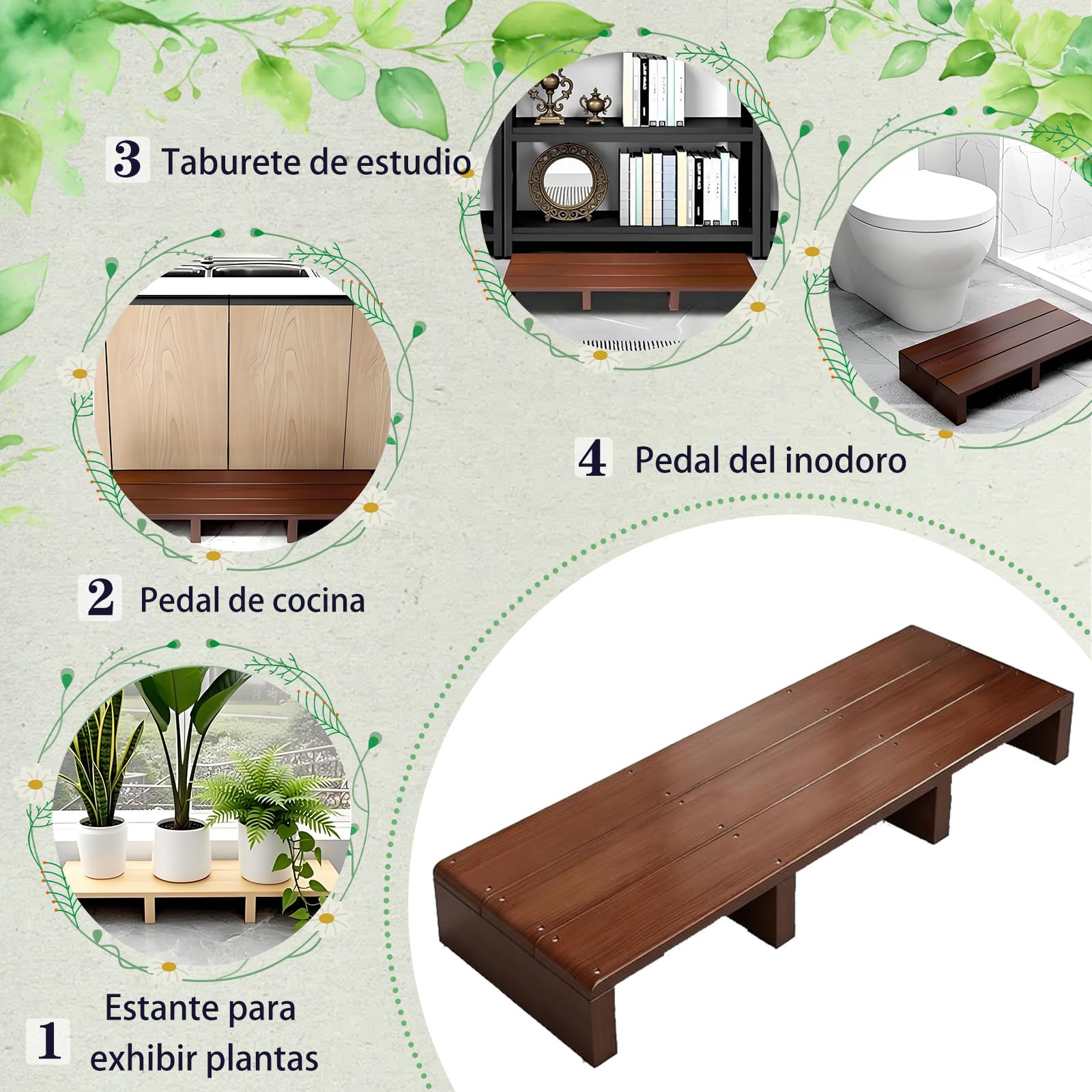 Taburete Taburete Escalonado Taburete de Madera Antideslizante para Ancianos con Capacidad,Taburete portátil para baño, Dormitorio, Puerta Estable para Escritorio, Soporte Natural Elegante