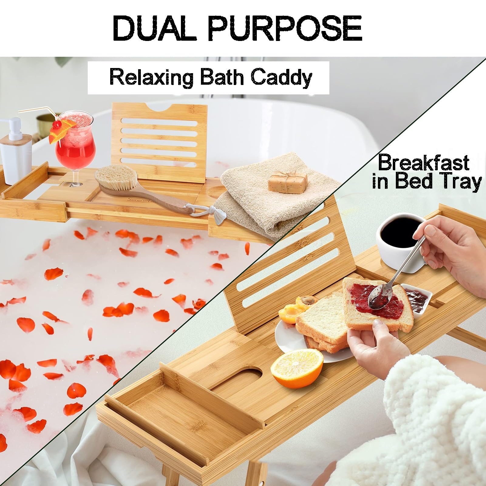Bandeja de baño de madera expandible – Estante portátil independiente ideal para el hogar, perfecto para el día de la madre y regalo de cumpleaños para mamá relajación y experiencia de spa