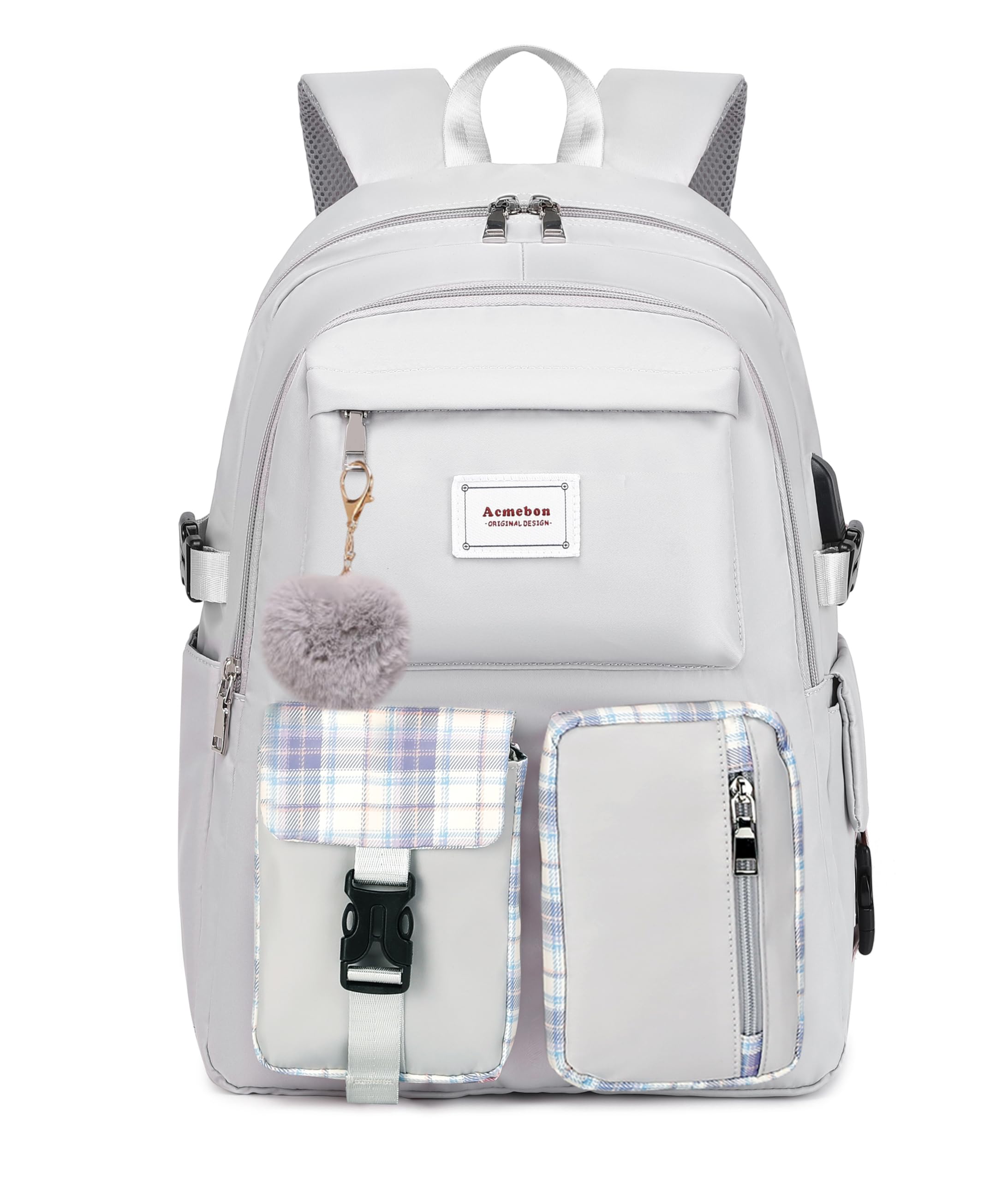 Acmebon Girl Roomy Fashion Laptop Backpack Casual Daily Backpack for Women Grey