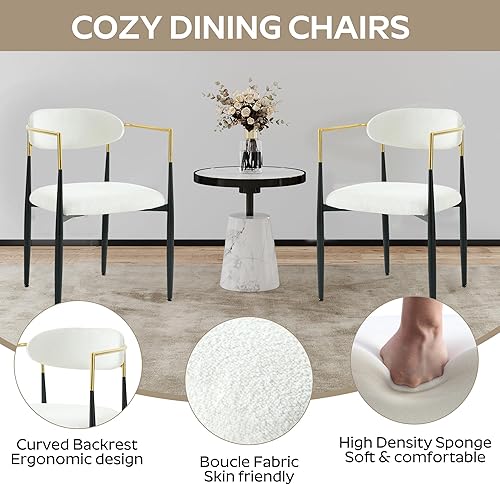 Miniatura 7 de Baysitone Juego de 2 sillas de comedor tapizadas modernas de mediados de siglo, con respaldo abierto, respaldo curvado, patas de metal negro,