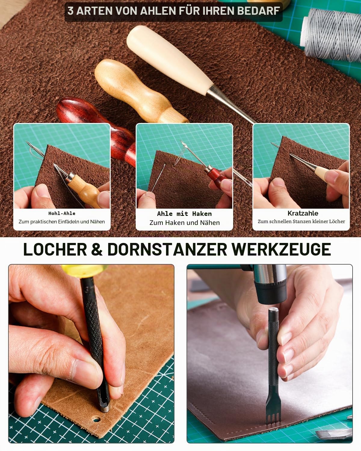 Nicpro 85-teiliges Leder Nähset, Sewing Kit mit individueller Aufbewahrungstasche, für Erwachsene, Lederwerkzeug Grundausstattung zum Stanzen, Nähen, Schnitzen, Schneiden, Stanzen, Lederbearbeitung
