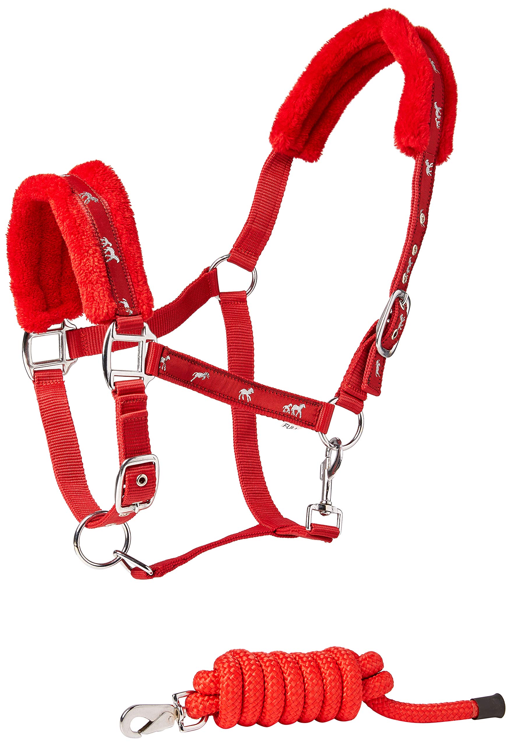 Cwell Equine New Caballo con estampado de caballo, cabestro y correa a juego, color rojo