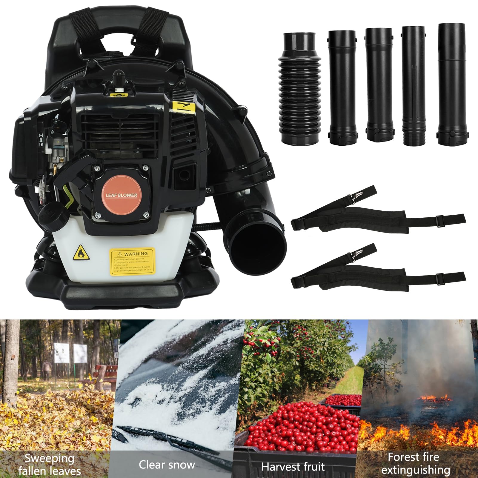 Soffiatore per foglie, 52 CC, 550 CFM 1,7 HP, potenza e design ergonomico, cura del prato professionale, soffiatore a gas per rimozione della neve per proprietari di case e paesaggisti, nero