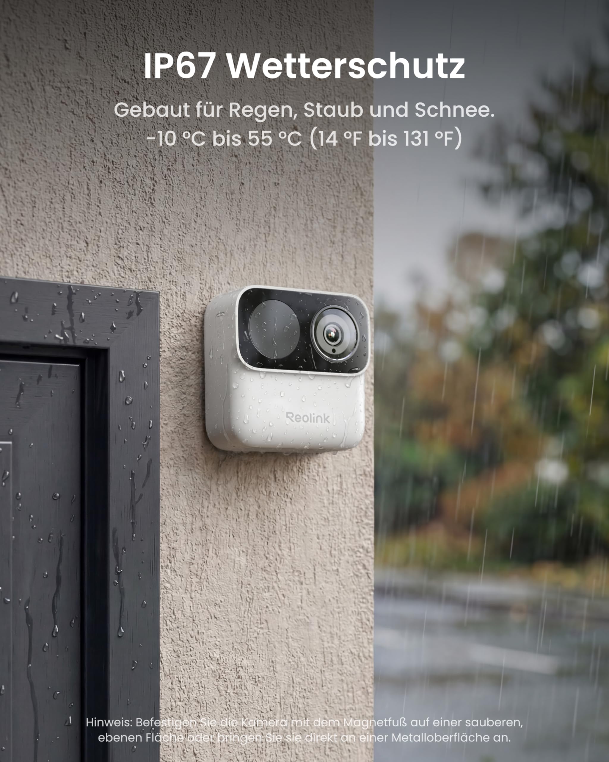 Reolink Magnetische Kabellose Überwachungskamera Außen&Innen, 9 Monate Akkulaufzeit, 2,4/5GHz WLAN, KI Erkennung, IR Nachtsicht, 2-Wege-Audio, IP67, Lokaler Speicher, Kein ABO, Argus MagiCam