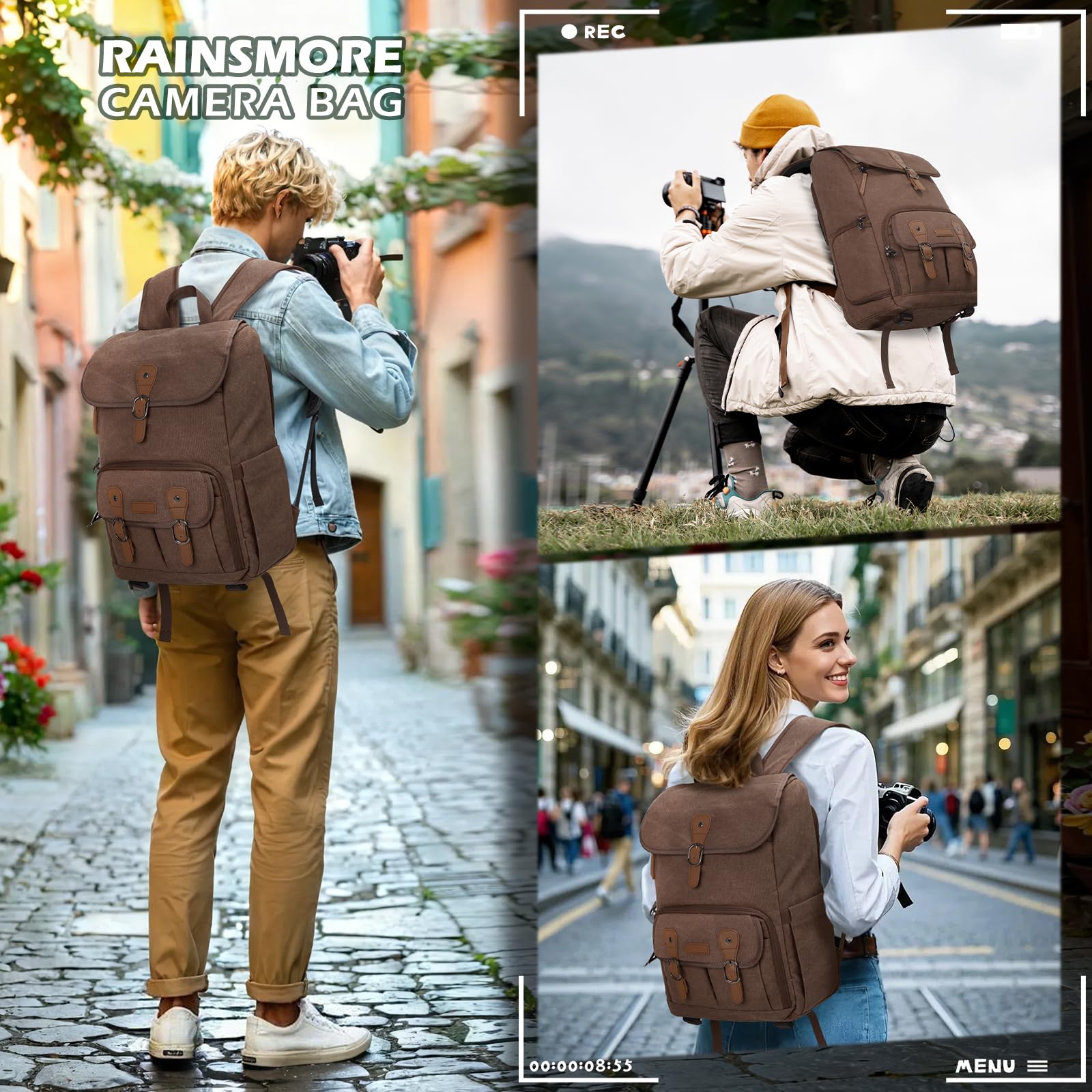 RAINSMORE Zaino per fotocamera DSLR/SLR, borsa per fotocamera professionale