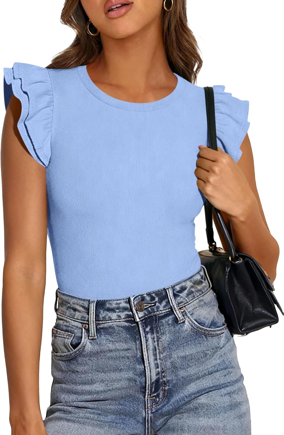 PRETTYGARDEN Womens Summer Crew Neck T Shirts 2026 Trendy Ruffle Sleeve Slim Fit Knit Going Out Tops Casual Spring Clothes - Image 4