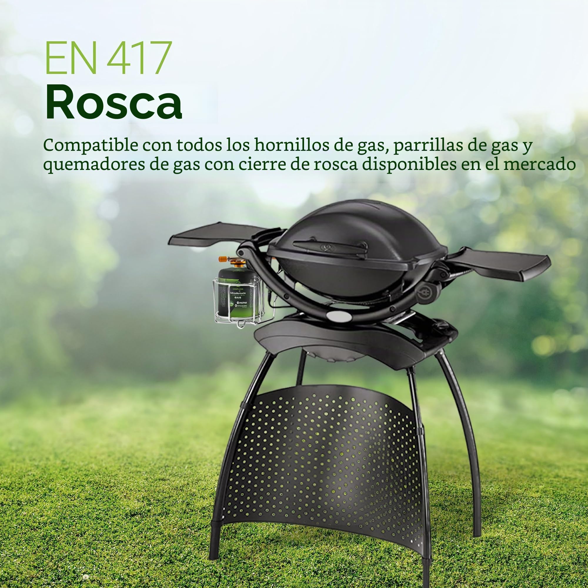 CAMPLORA 4 cartuchos de gas de 450 g adecuados para barbacoa de gas Weber serie Q100/1000, gas propano y gas butano, cartucho de rosca con rosca para hornillo de camping, cartuchos de gas, válvula de