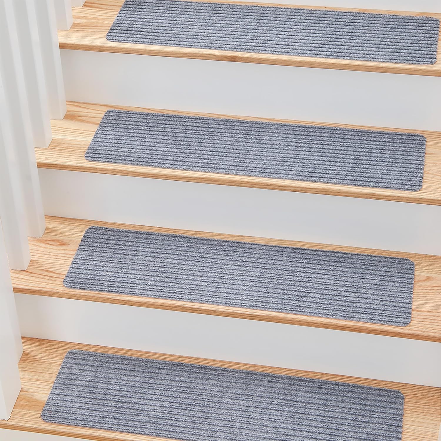 MBIGM 8" X 30" (15 in Pack) Non-Slip Carpet Stair Treads Non-Skid Safety Rug Slip Resistant Indoor Runner for Kids Elders & Pets with Reusable Adhesive - Light Gray - Carpet Pads for Stairs 15 In Pack - 8" x 30" Light Gray 15