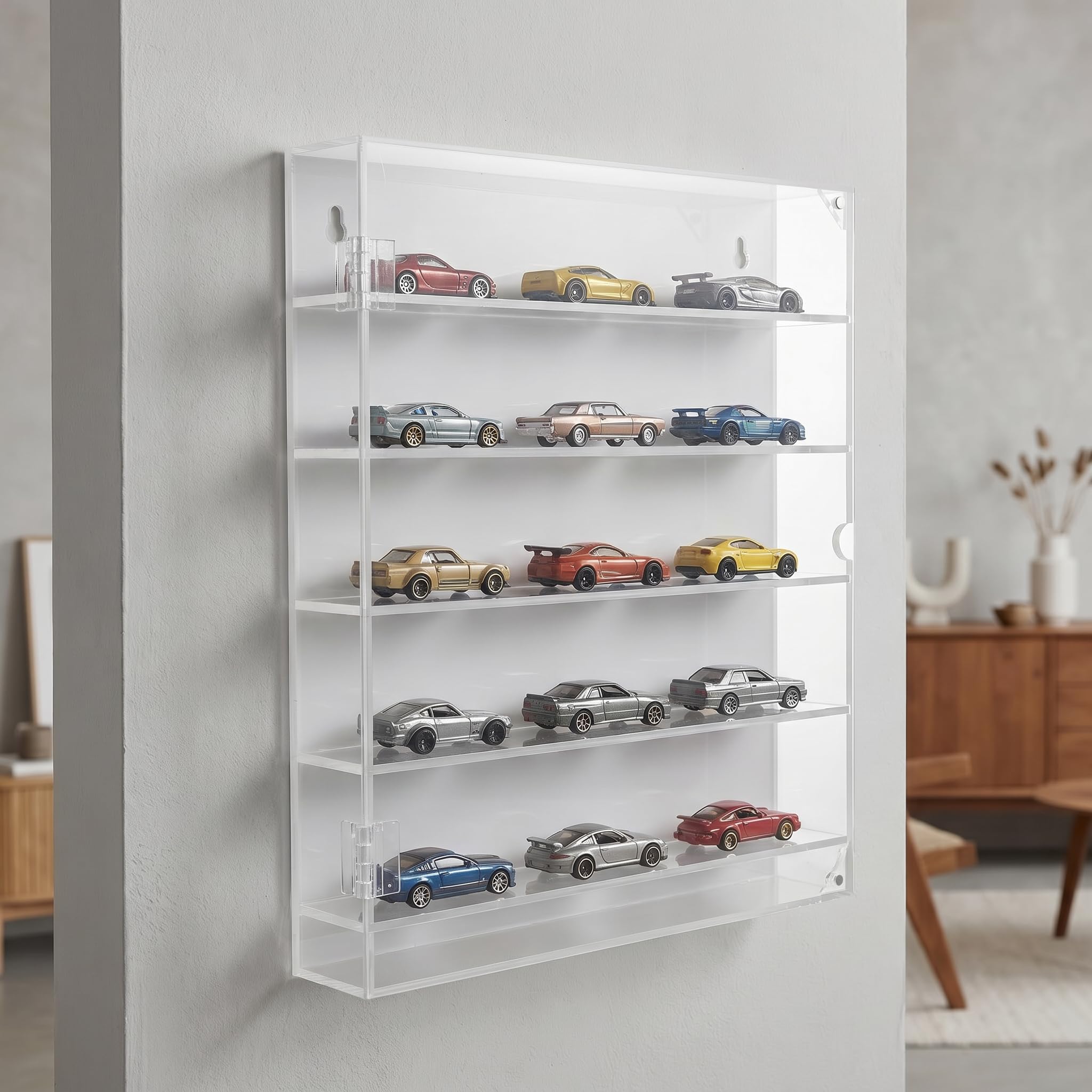 Alasum Vitrine Murale pour Voitures Miniatures Organisateur De Vitrine À Plusieurs Niveaux Présentoir Acrylique Transparent pour Modèles Réduits Et Mini-Figurines Rangement Mural 11.81X10.24X1.97In