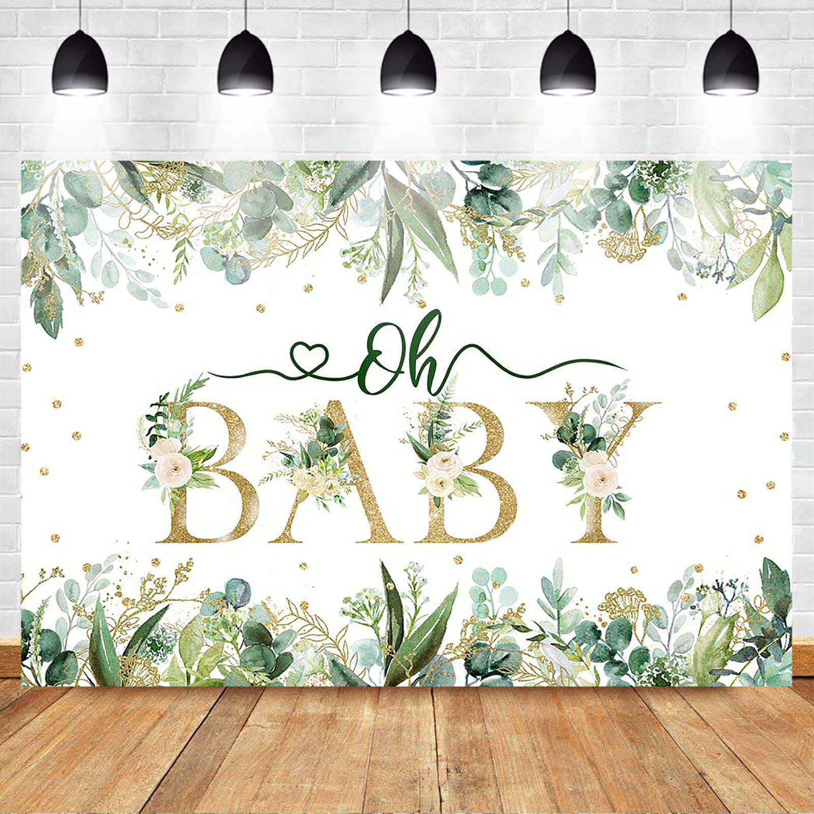 Babyparty-Hintergrund Grün Mit Eukalyptus & Gold – 2,1 X 1,5 M, Geschlechtsneutral, Für Fotos & Deko