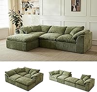 YEFLIXVRAU 109" Green Cloud Couch: Modular L-Shape Sectional Sofa with Ottoman, Deep Seat 3-Seater Chenille, No Assembly Required