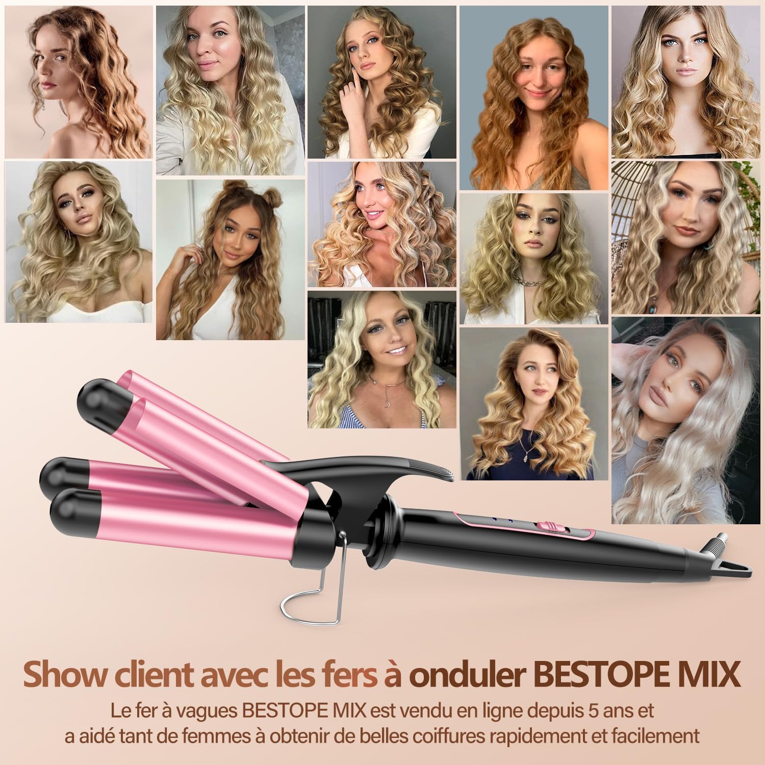Boucleur a Cheveux,Boucleur 3 Tete Fer a Boucler 22mm, Fer à Boucler 150°C/210°C, Fer a Onduler Chauffage Rapide pour Cheveux Longs, Courts