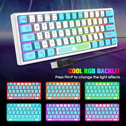 Miniatura 2 de Combo de teclado y mouse para juegos XINMENG de 60% pequeño mini con retroiluminación RGB mecánica, sensación mecánica y mouse óptico de panal RGB