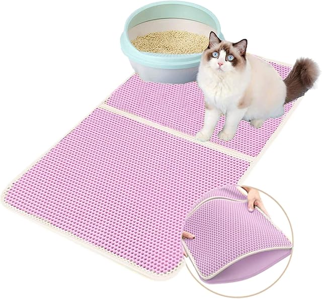 Premium Cat Litter Mat, Cat Litter Box Mat Scatter Control, Waterproof Double Layer, Large Size 75 x 55 cm (Pink, XL)