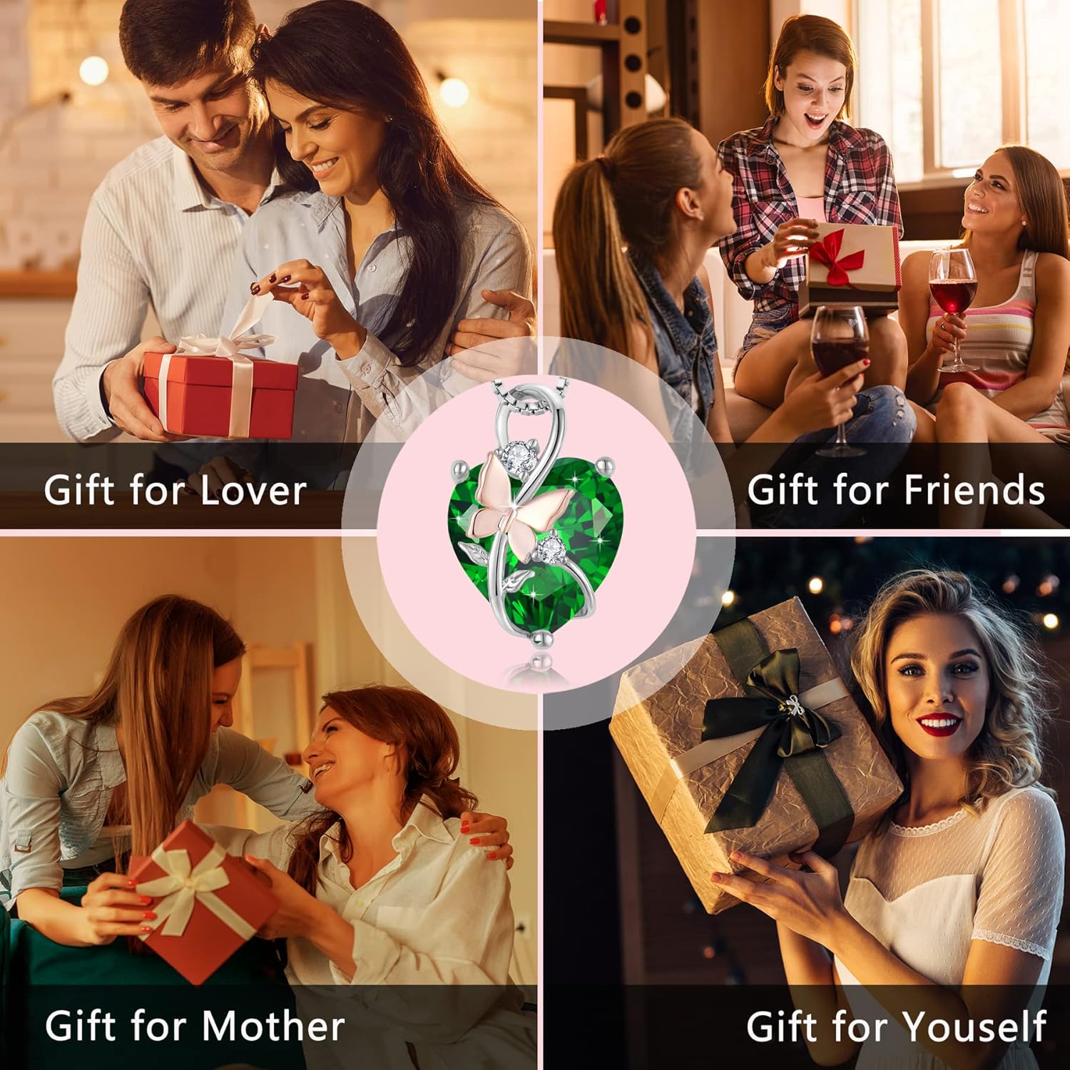 Butterfly Heart Necklaces for Women, 925 Sterling Silver 5A Cubic Zirconia Birthstone Pendant Jewelry Gifts, Anniversary Birthday Christmas Gifts for her - Image 6