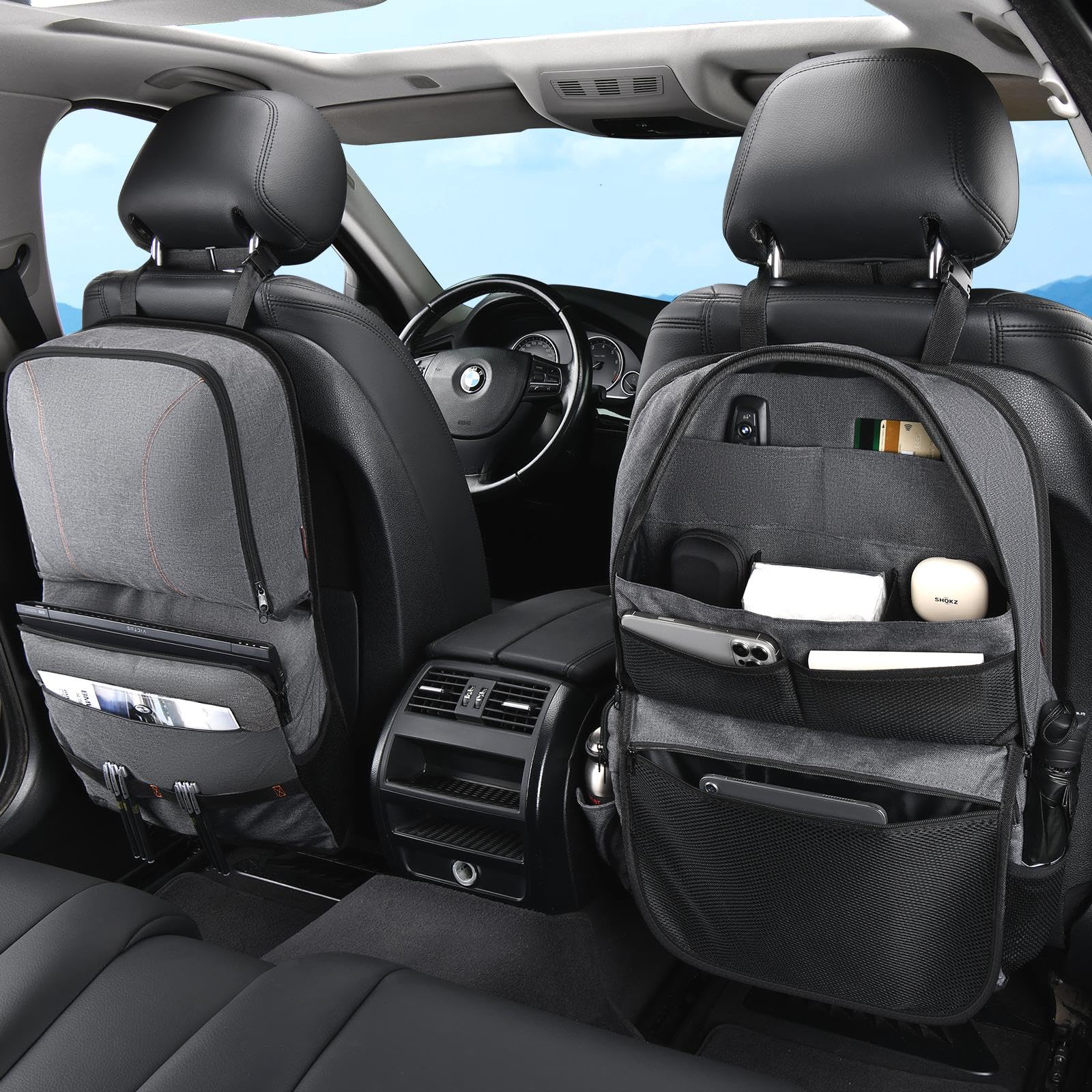 Coverado Organizer per sedile posteriore auto, confezione da 2, resistente, durevole, a doppio uso, impermeabile, con tasche multiple, chiusura a cerniera, protegge gli oggetti di valore da