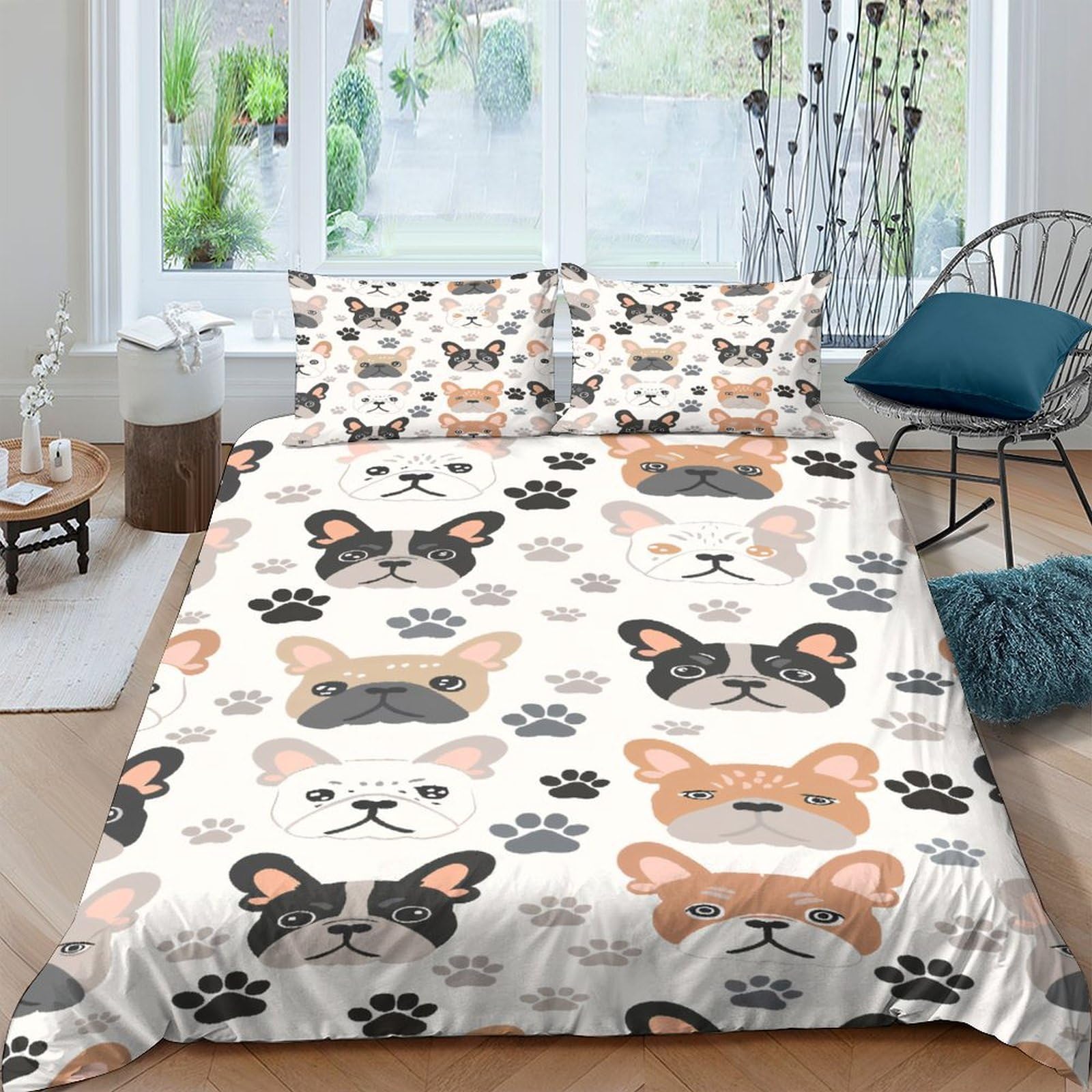 Ctjqhvkz Style-1 3D Printed French Bulldog Fitted Sheet Microfiber Soft Paw Print Mattress Cover For Bedroom Living Room Decor Single（135X200cm）