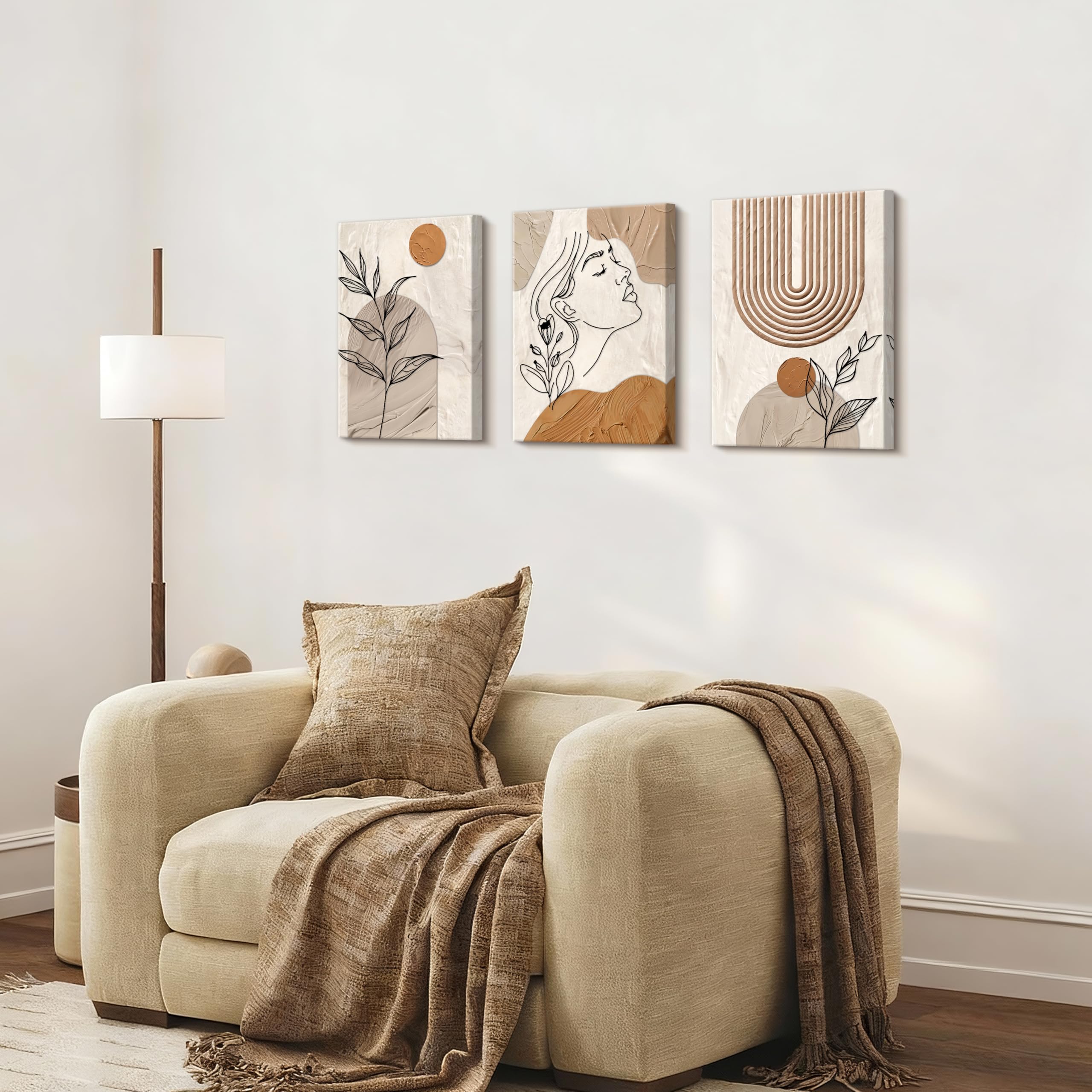 3 Pcs Wooden Framed Canvas Wall Art Set Bohemian Sage Green Canvas Prints Poster Geometric Line Beige Green Pictures for Living Room Bedroom Dinning Room Hallway Stairs Wall Decor 30x40cm x3pcs — view 352