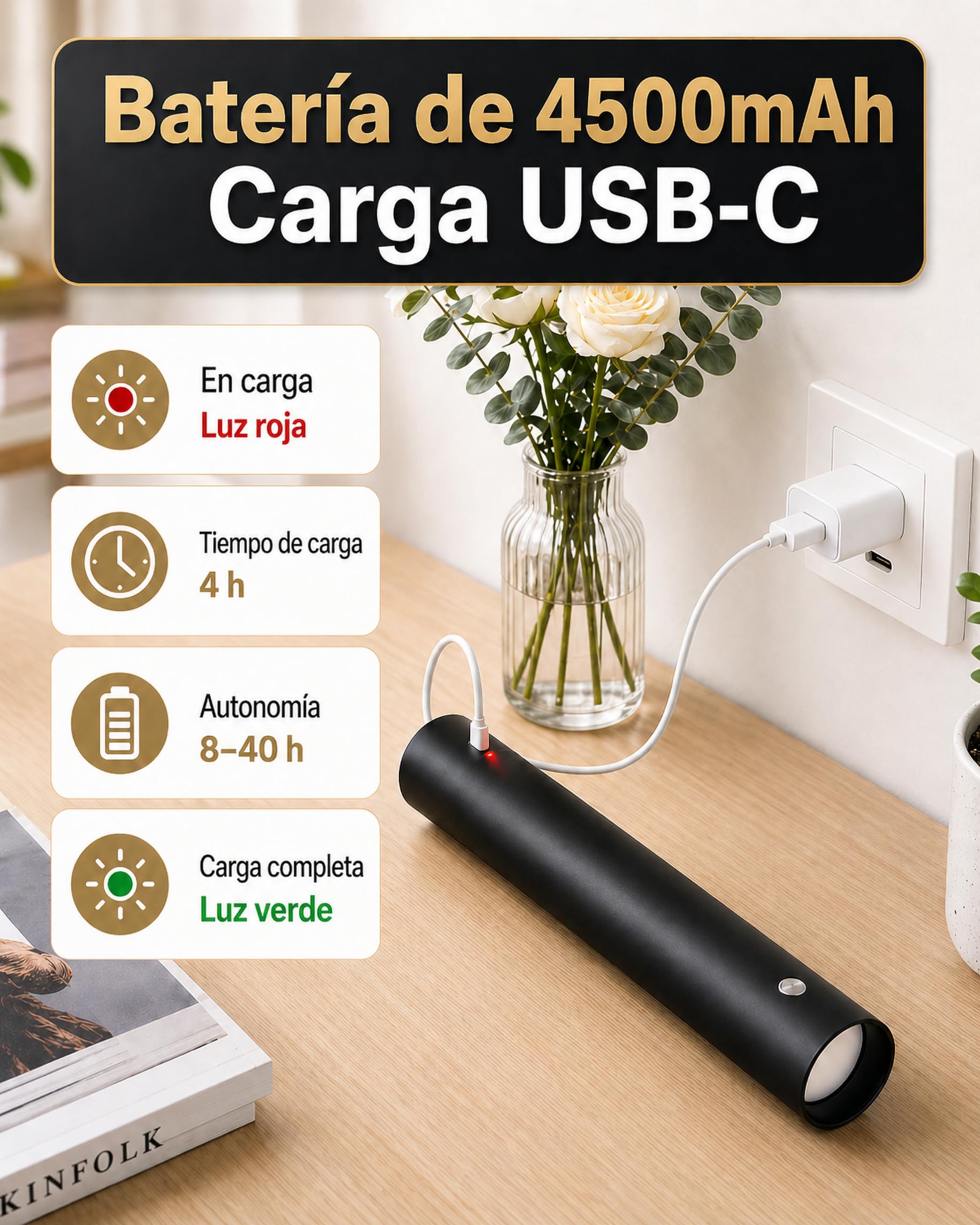 ACMHNC Lámpara Colgante con Bateria, Lámpara de Techo Colgante sin cable Moderno, 4500mAh Recargable USB, Mando a Distancia, Altura Regulable, Lamparas a Pilas Negro Para Cocina Dormitorio,Ø4x30cm