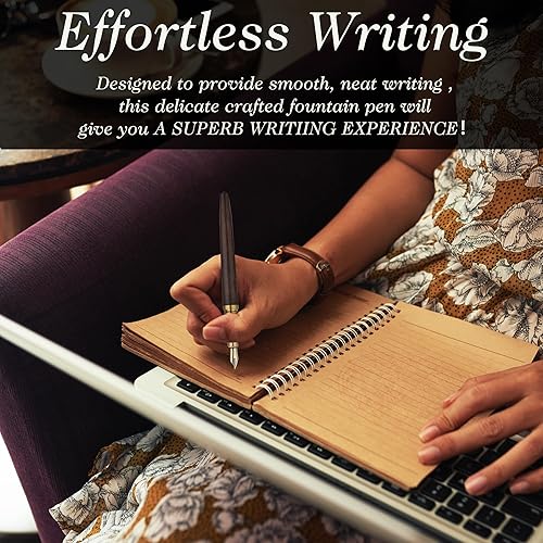 Miniatura 9 de Cobee Juego de plumas estilográficas de madera hechas a mano, pluma estilográfica de madera de lujo vintage de 0.020 in de punta fina con 12