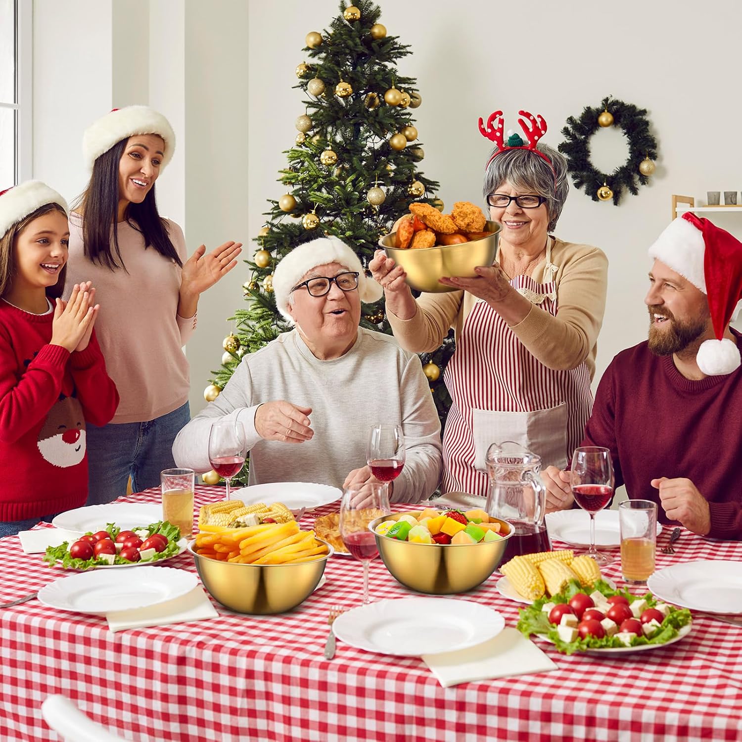 Nuogo 6 Pack 6.69 Inches Gold Stainless Steel Mixing Bowls with Airtight Lids Stackable Metal Serving Esthetician Facial Bowls for Salad, Fruit, Soup & Kitchen Prep