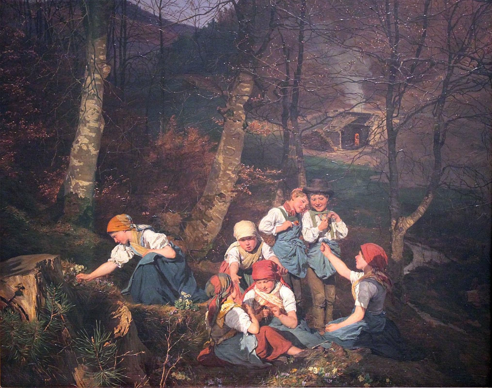 POSTERIIk Vintage Classic Picture Landscape Artwork Children in the Woods by Ferdinand Georg Waldmuller Portrait Canvas Painting for Office Home Decor 60x90cm