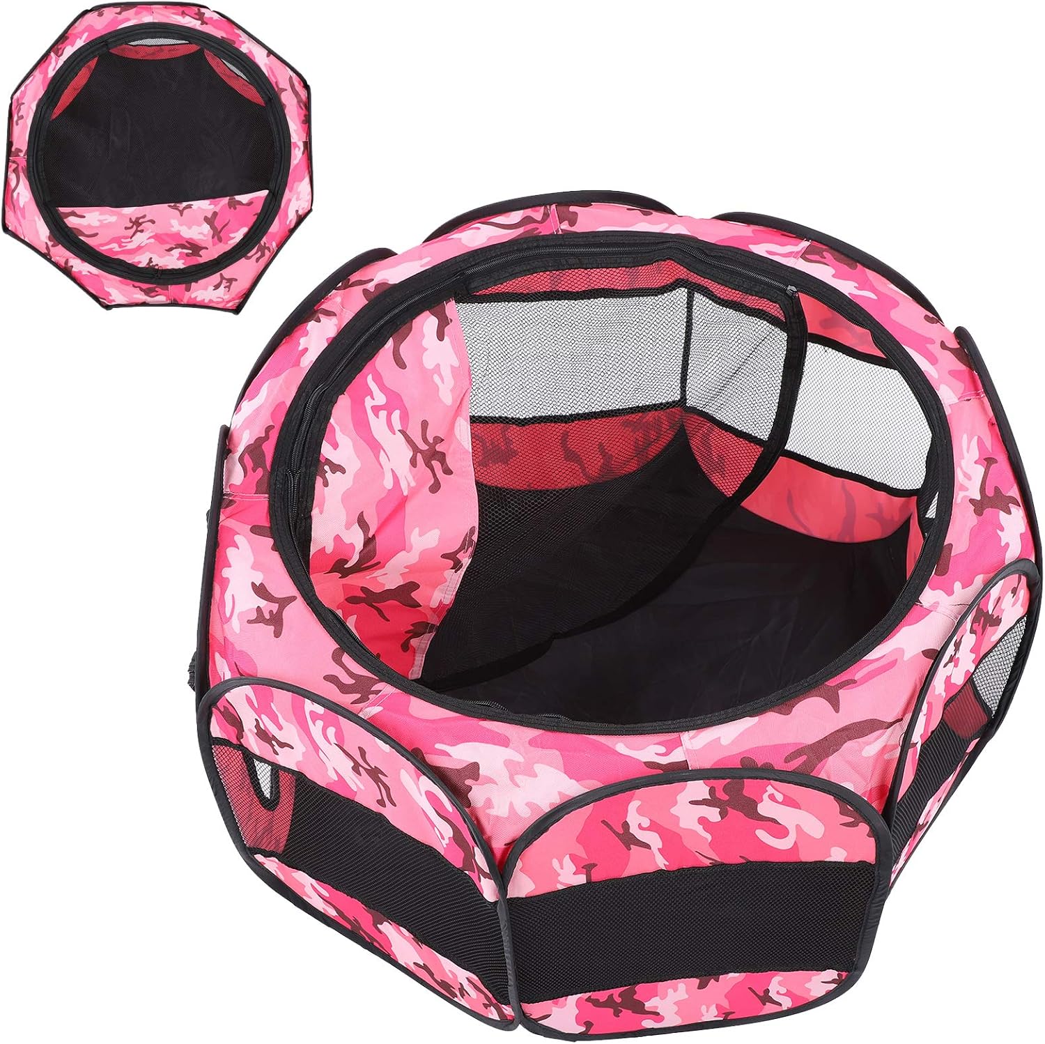 Foldable Pet Playpen Mesh Open Air Exercise Pen, Lightweight Portable Tent House for Dogs and Cats with Breathable Mesh Cover, Indoor Outdoor Playpen for Travel Camping (XBD95 Color Camouflage M)