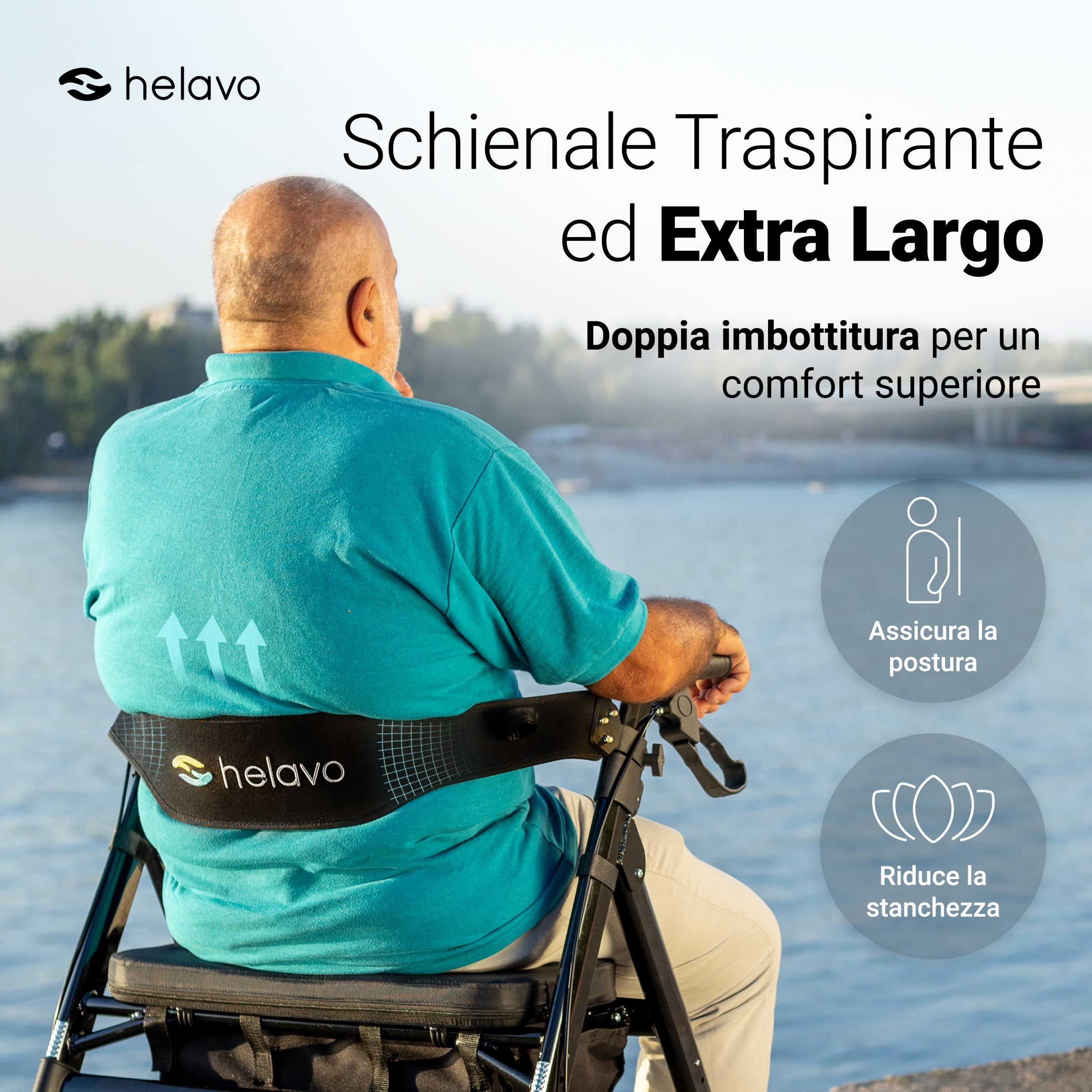 HELAVO deambulatore per anziani extra largo con ampio sedile regolabile in altezza - Rollator pieghevole per impieghi gravosi in alluminio - Capacità di carico fino a 226 kg